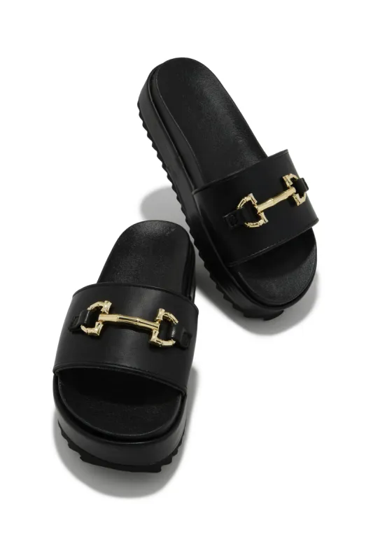 Anyara Platform Slip On Sandals - Black sold by Miss Lola