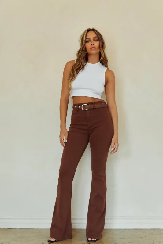 Nessa High Waist Flare Pant - Brown sold by Miss Lola