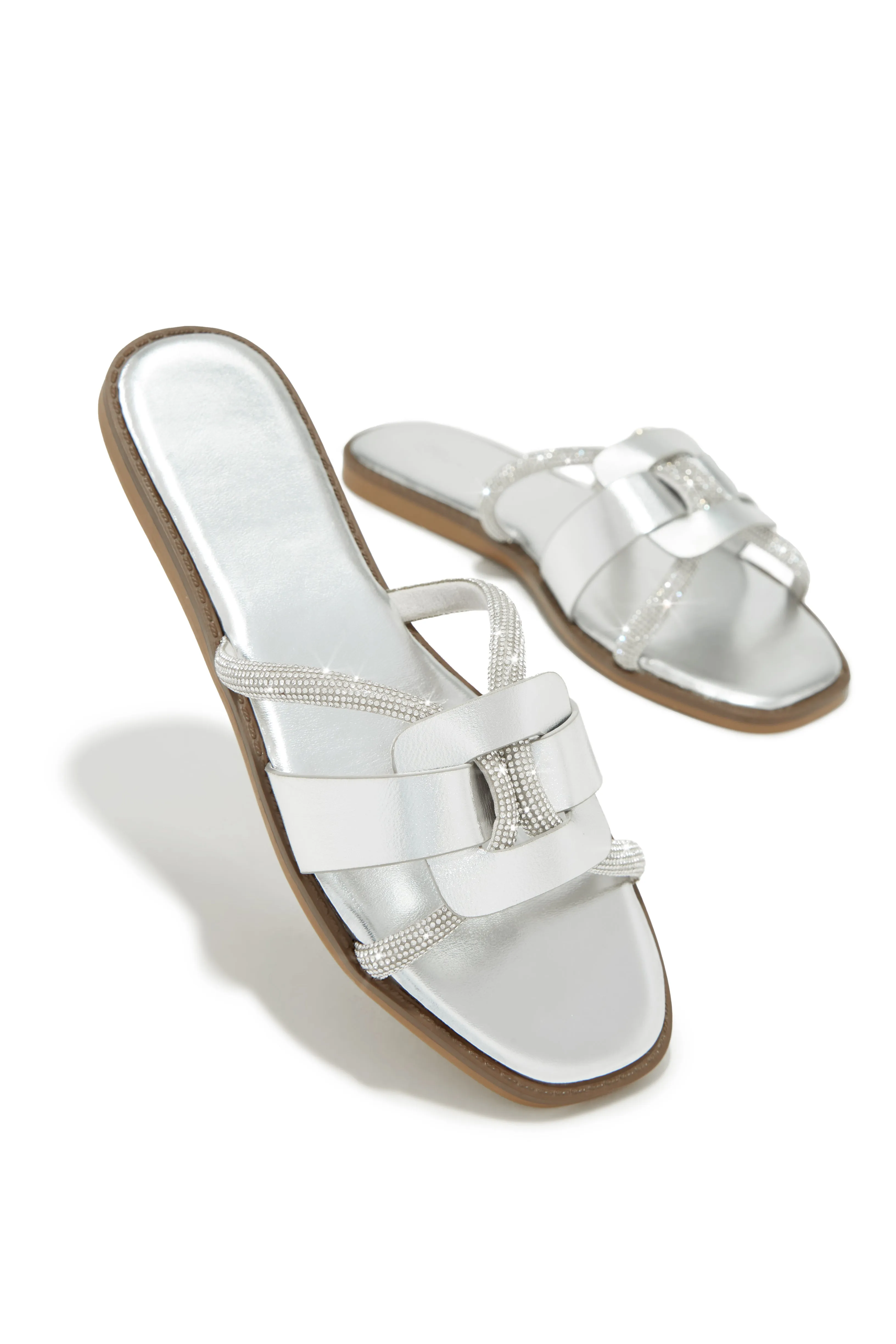 Del Sol Embellished Slip On Sandals - Silver sold by Miss Lola product image thumbnail 5