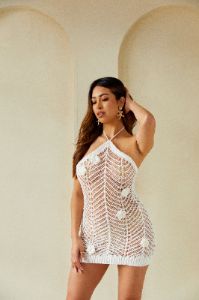Kylina Crochet Mini Dress - White sold by Miss Lola
