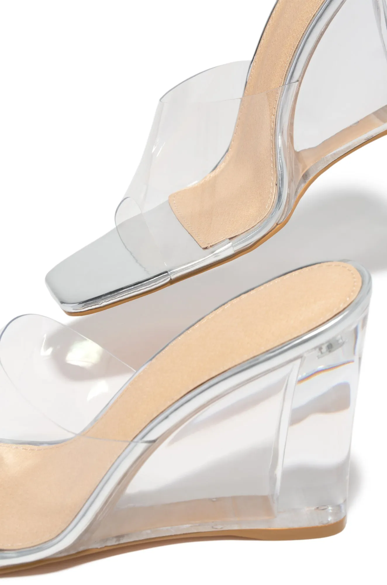 Devica Clear Wedge Heel Mules - Silver sold by Miss Lola product image thumbnail 5