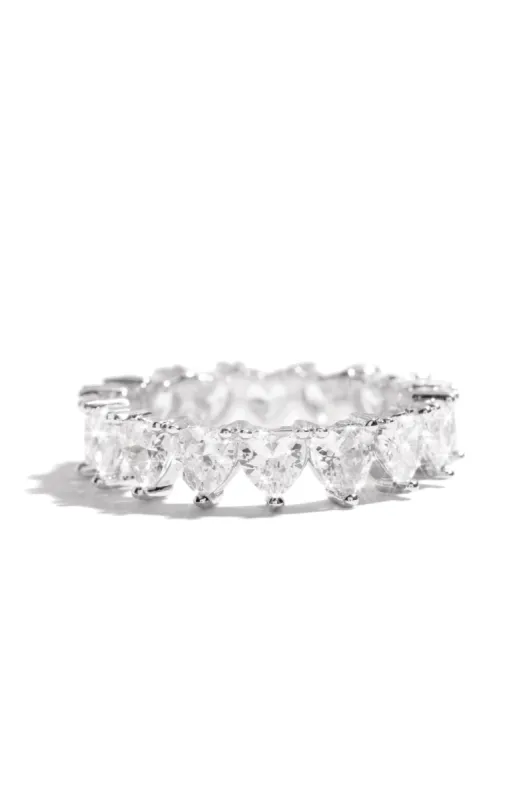 True Romance Heart Shaped Embellished Ring - Silver sold by Miss Lola