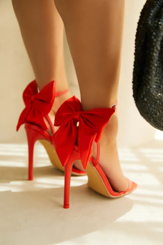 Pauline High Heels with Bow Detailing - Red sold by Miss Lola