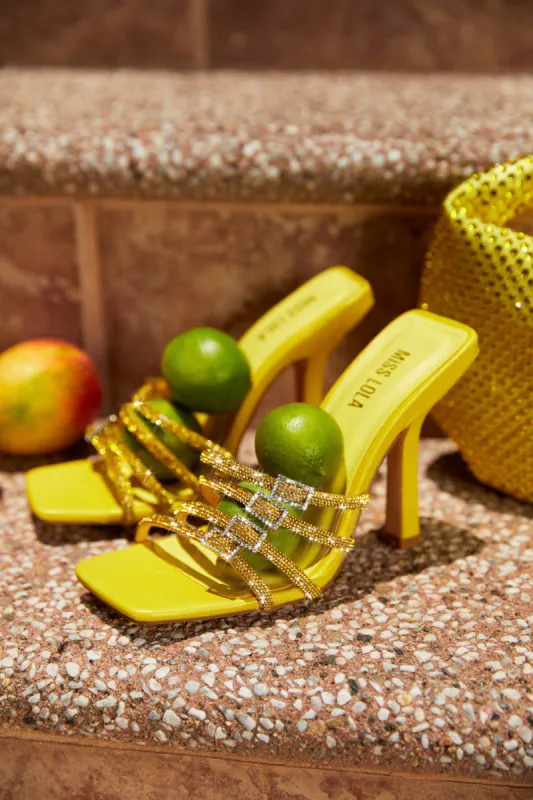 Champagne Taste Embellished High Heel Mules - Yellow sold by Miss Lola