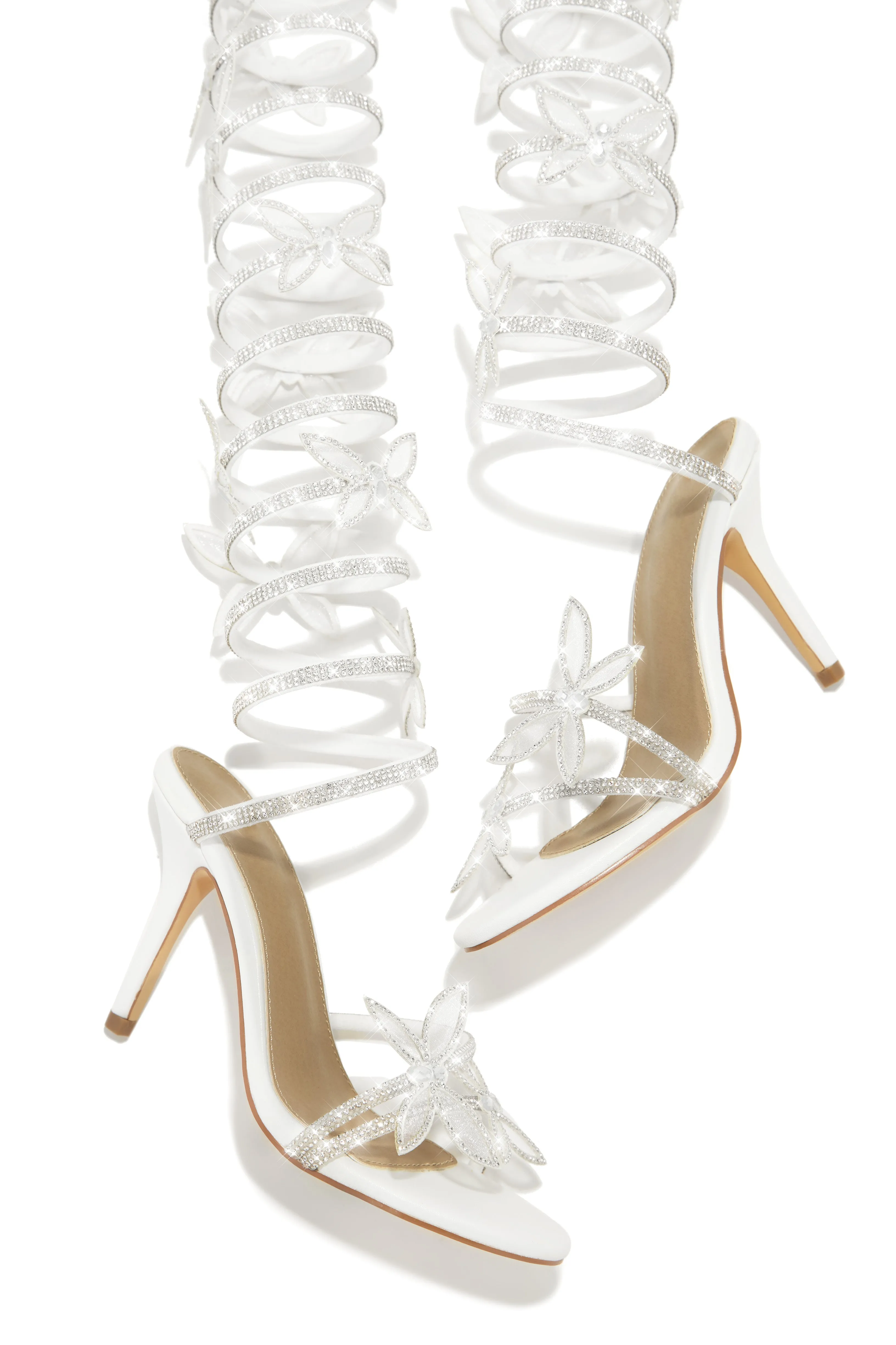 Fantasy Embellished Around The Ankle Coil Heels - White sold by Miss Lola product image thumbnail 5