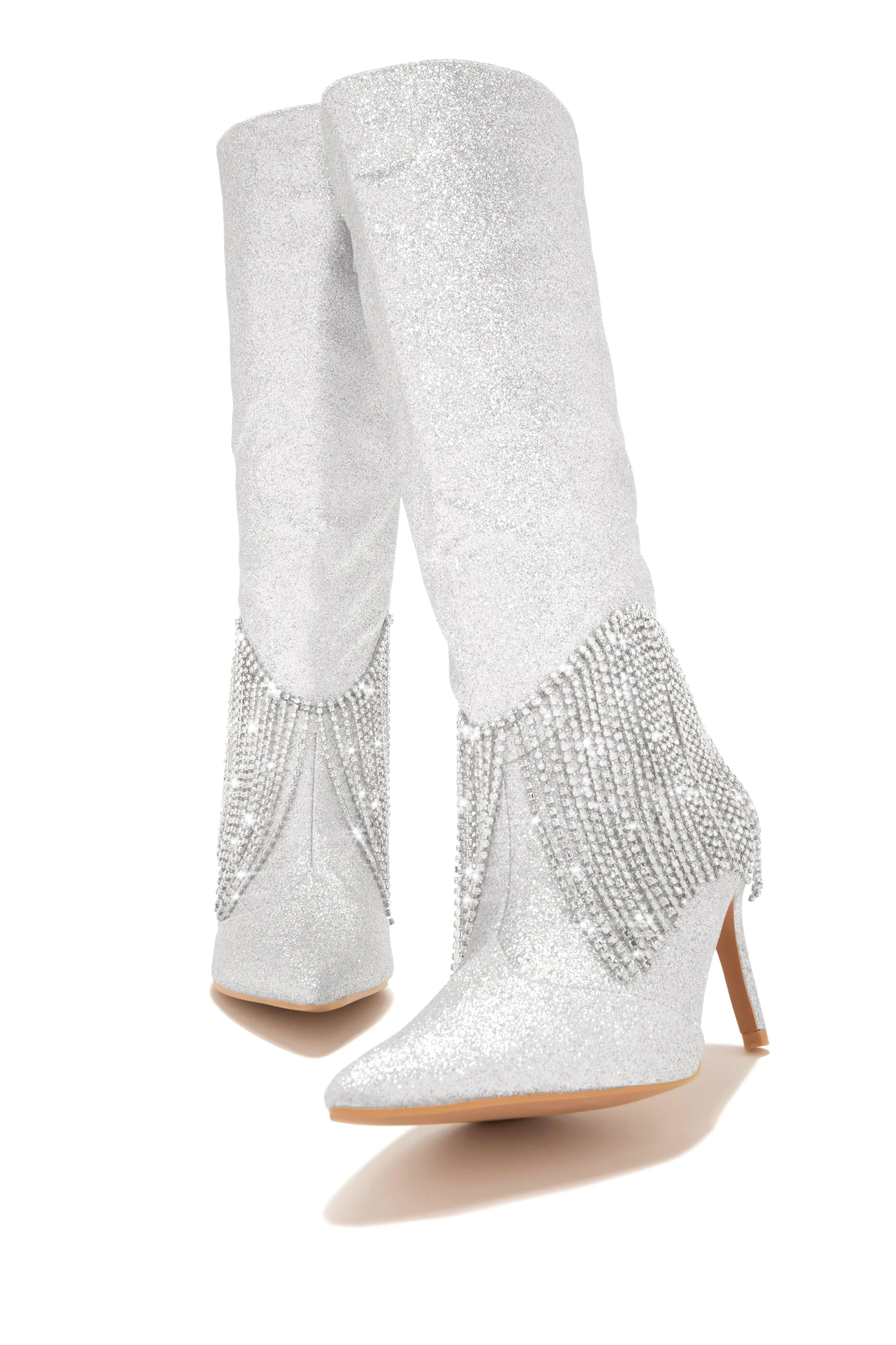 Faye Embellished Fringe Knee High Boots - Silver sold by Miss Lola product image thumbnail 3