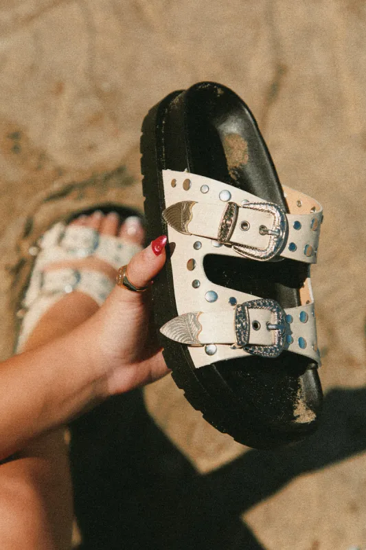 Kenzia Chunky Slip On Sandals - Bone sold by Miss Lola