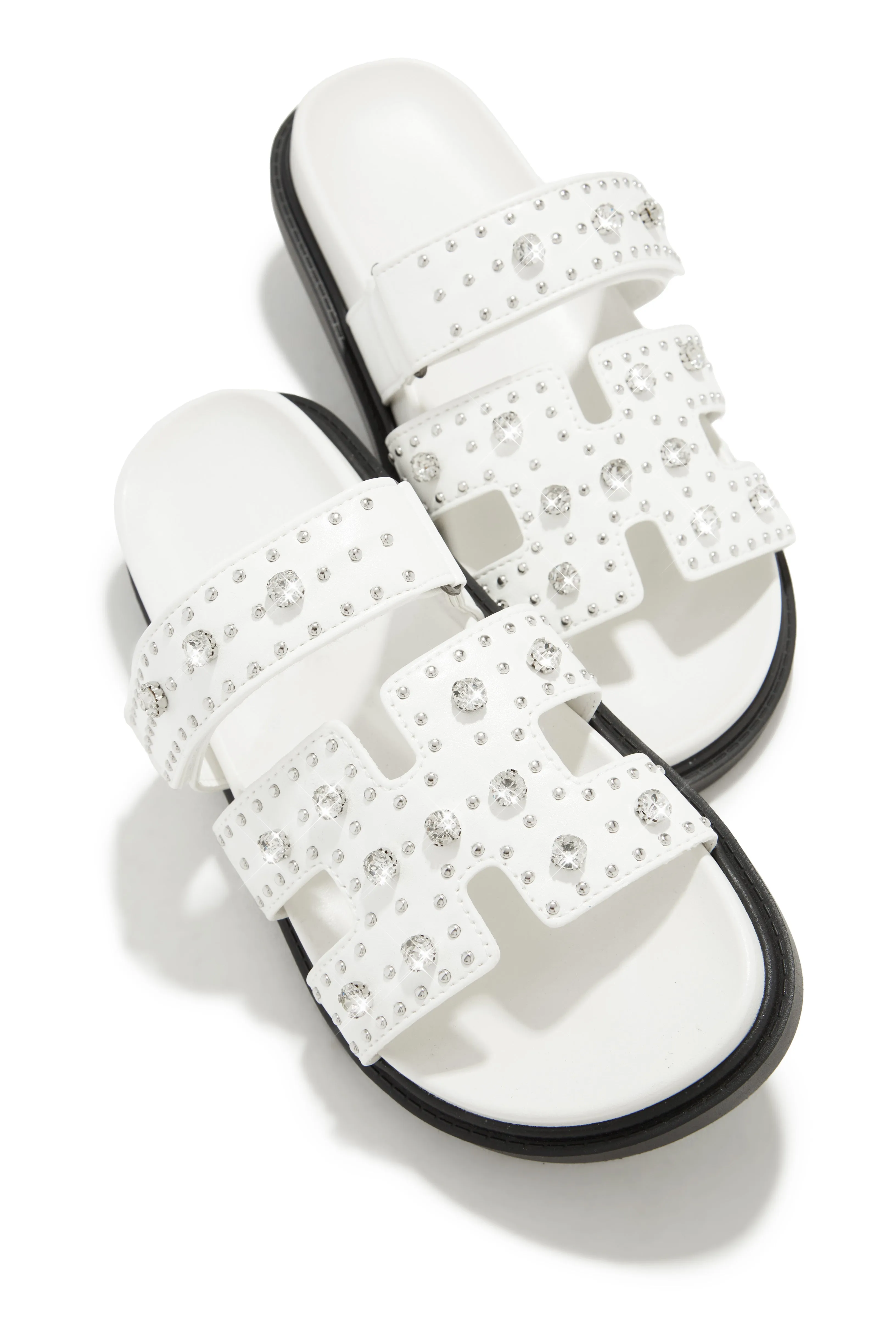 Amani Studded Embellished Slip On Sandals - White sold by Miss Lola