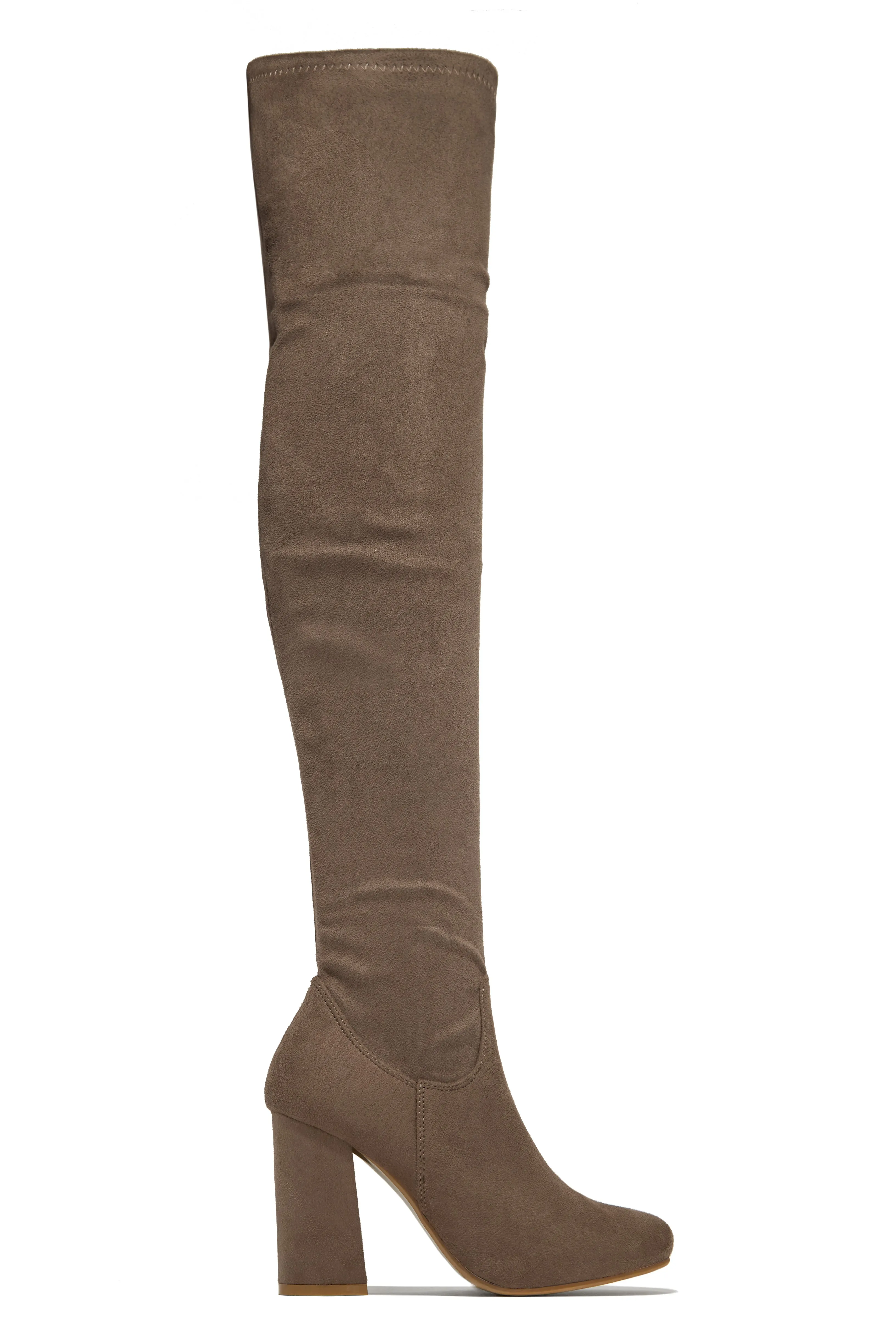 Going Up Over The Knee Block Heel Boots - Taupe sold by Miss Lola product image thumbnail 3
