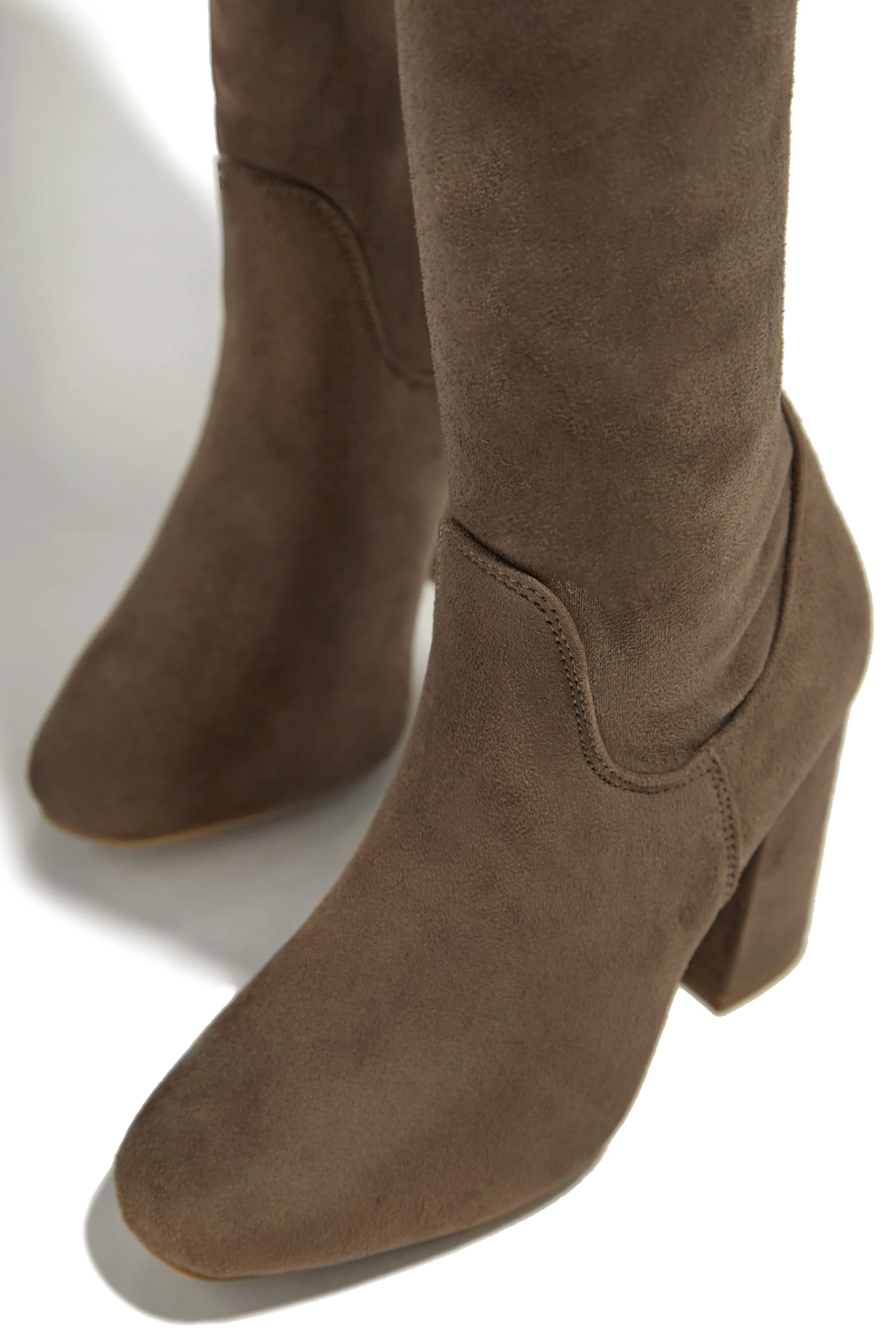 Going Up Over The Knee Block Heel Boots - Taupe sold by Miss Lola product image thumbnail 2