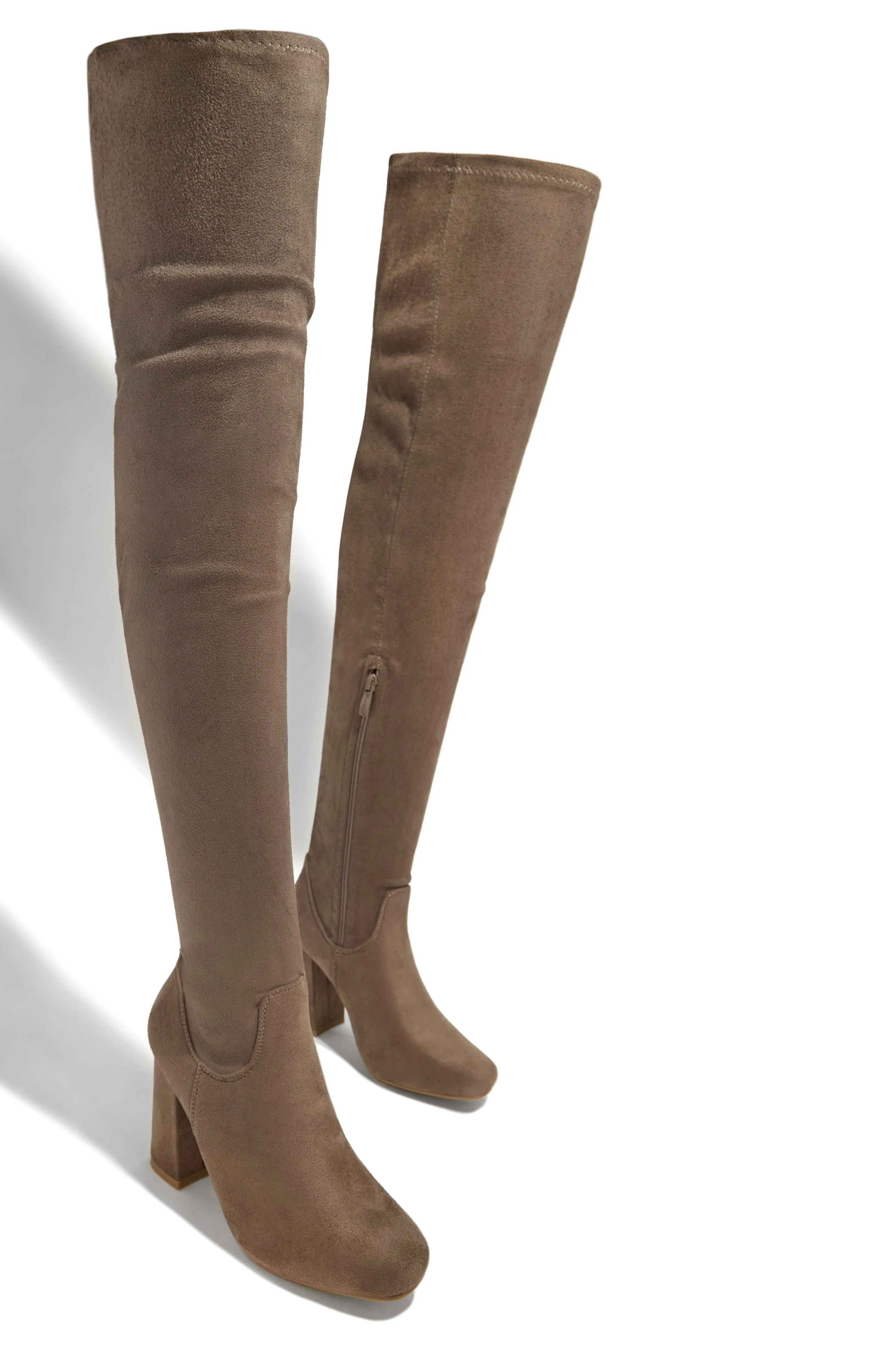 Going Up Over The Knee Block Heel Boots - Taupe sold by Miss Lola product image thumbnail 5