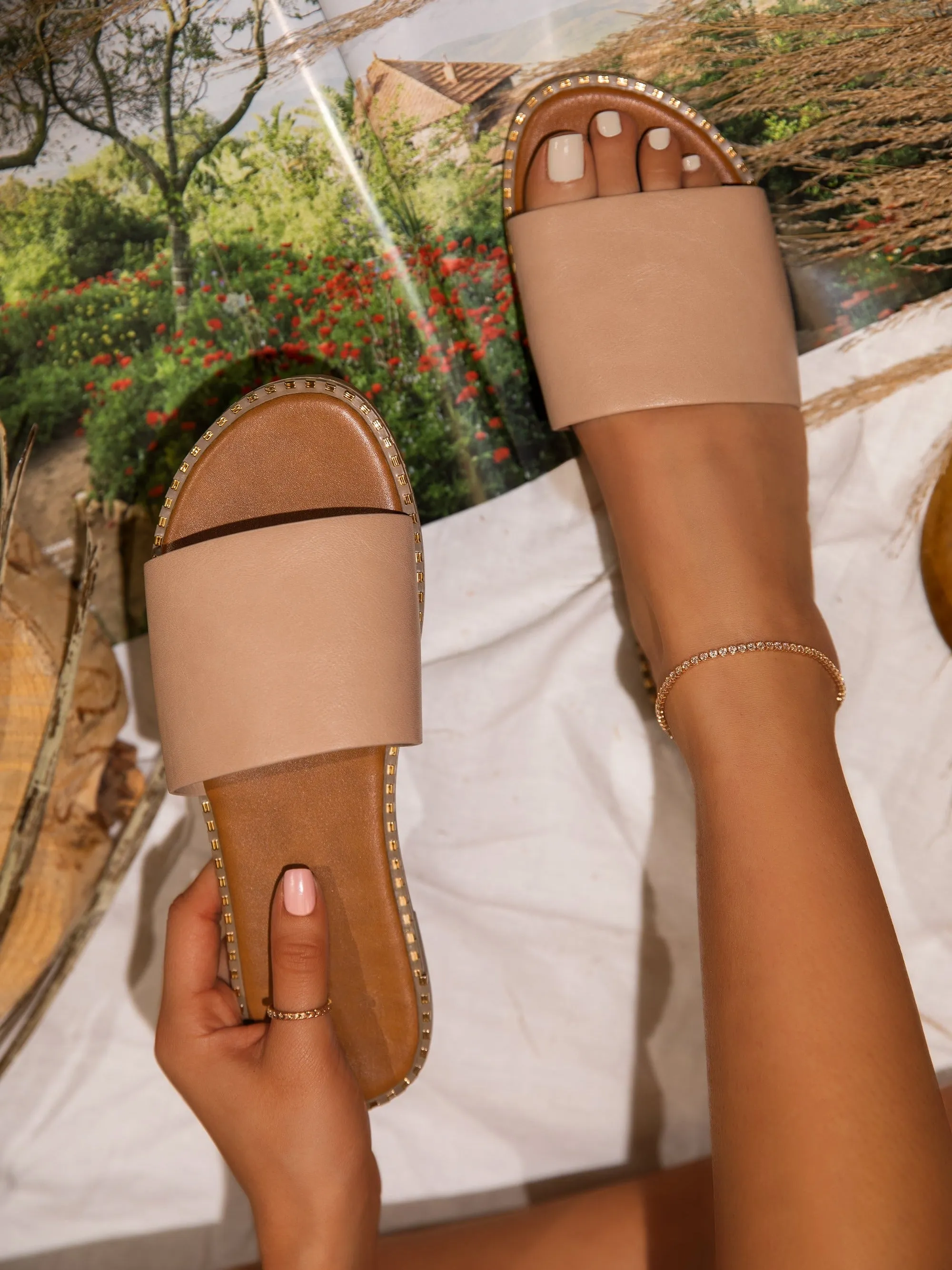 Maui Flat Slip On Sandals - Nude sold by Miss Lola
