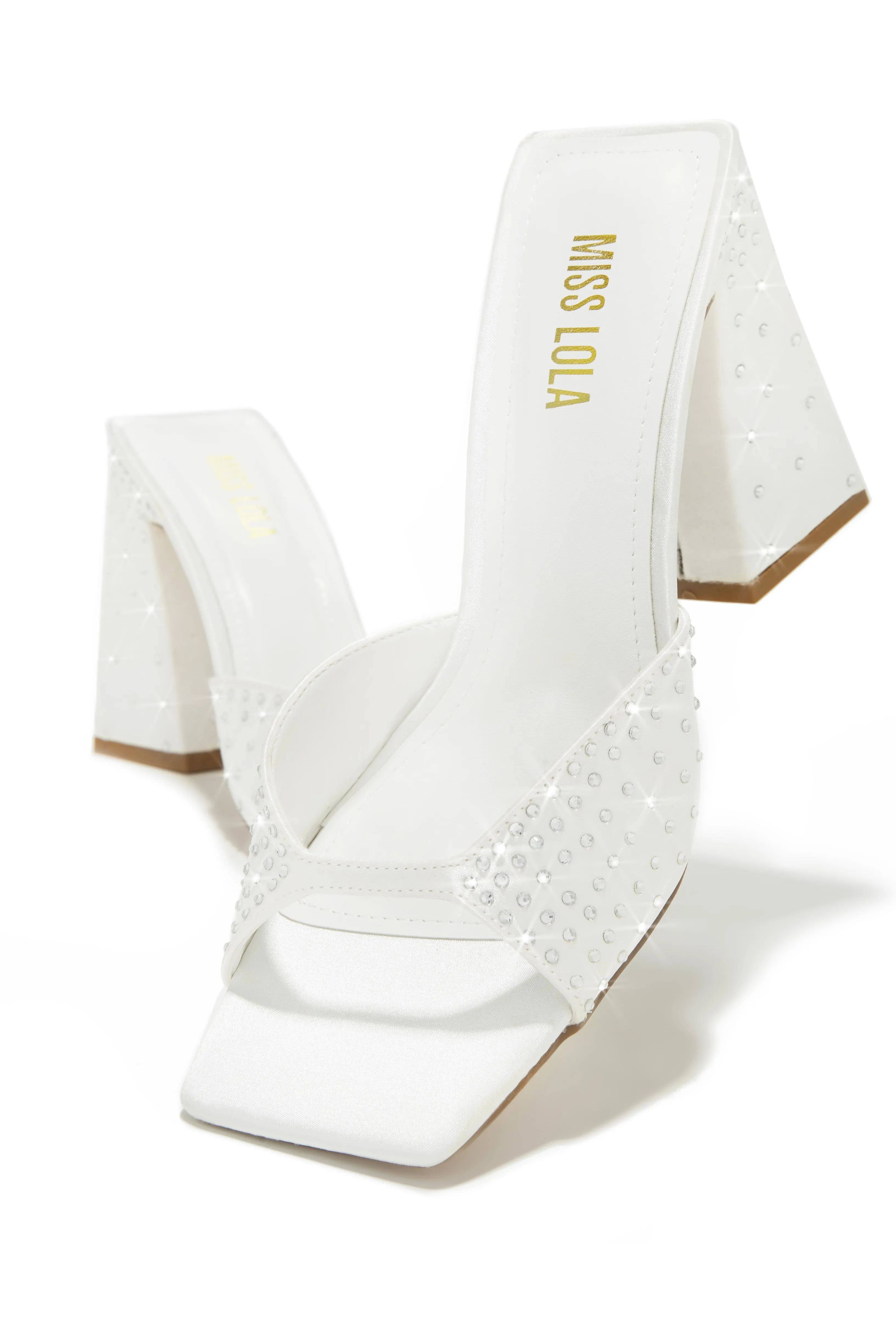 Azaria Embellished Block Heel Mules - White sold by Miss Lola product image thumbnail 3