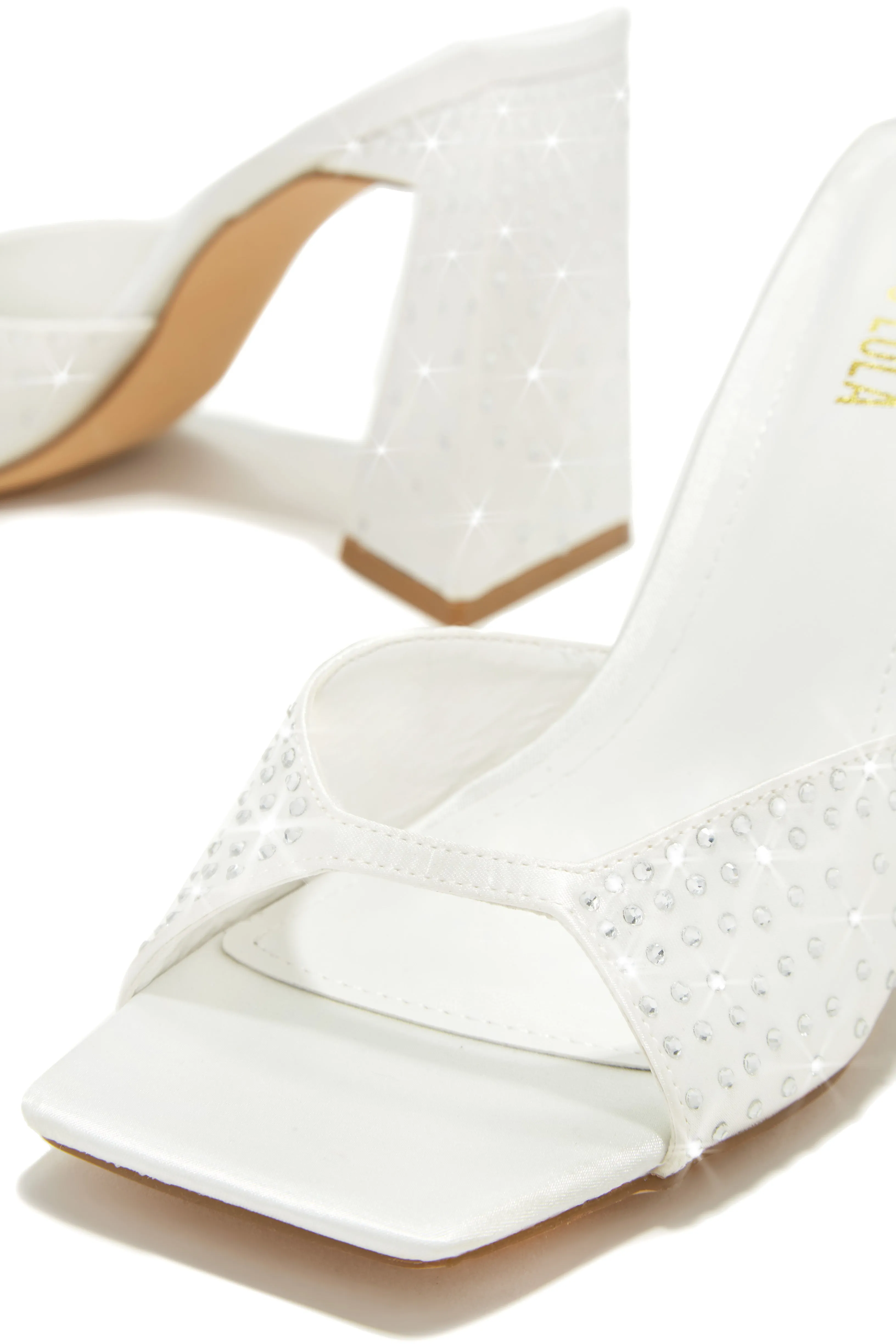 Azaria Embellished Block Heel Mules - White sold by Miss Lola product image thumbnail 4