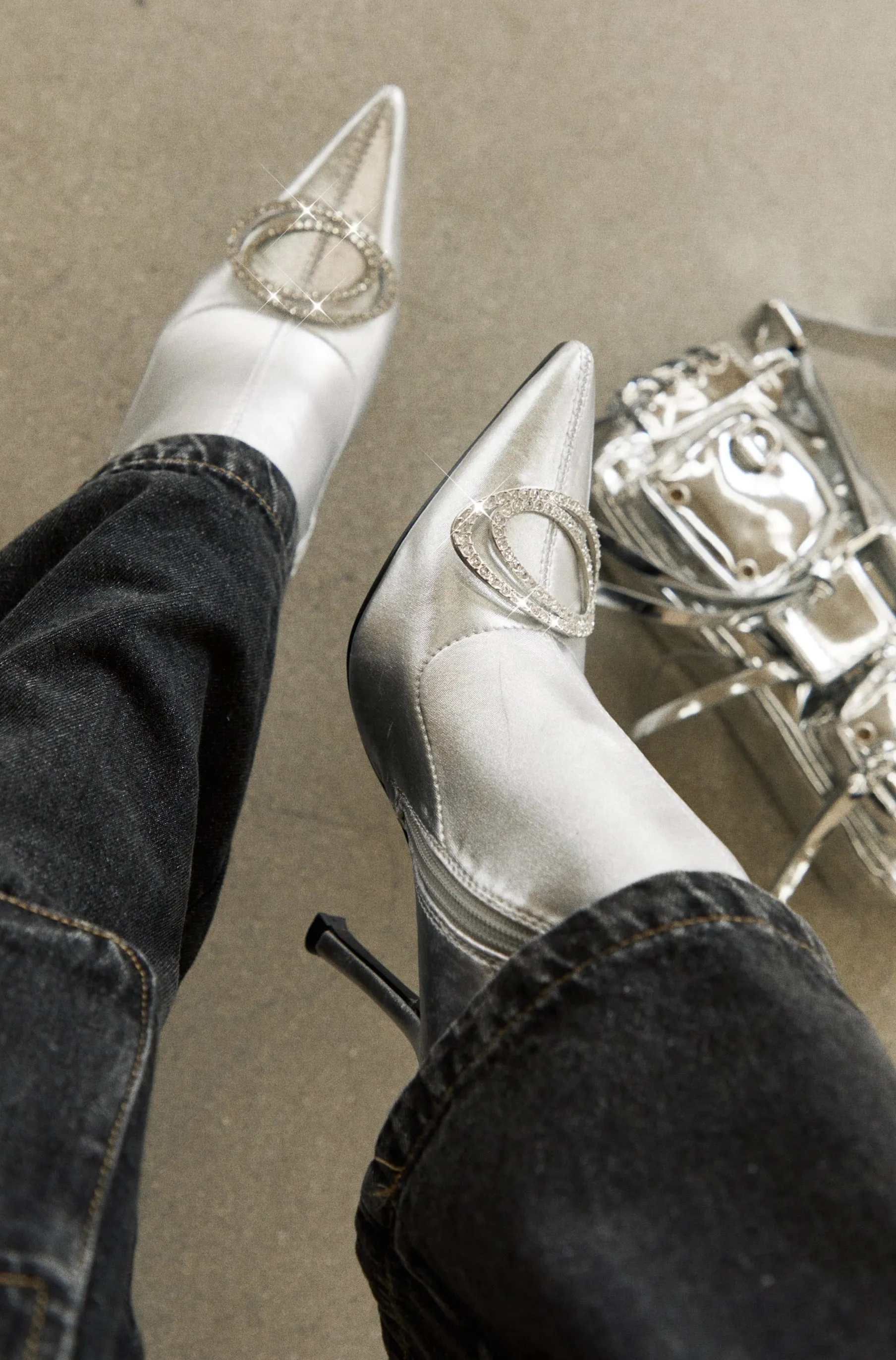 Alisa Embellished Ankle Boots - Silver sold by Miss Lola