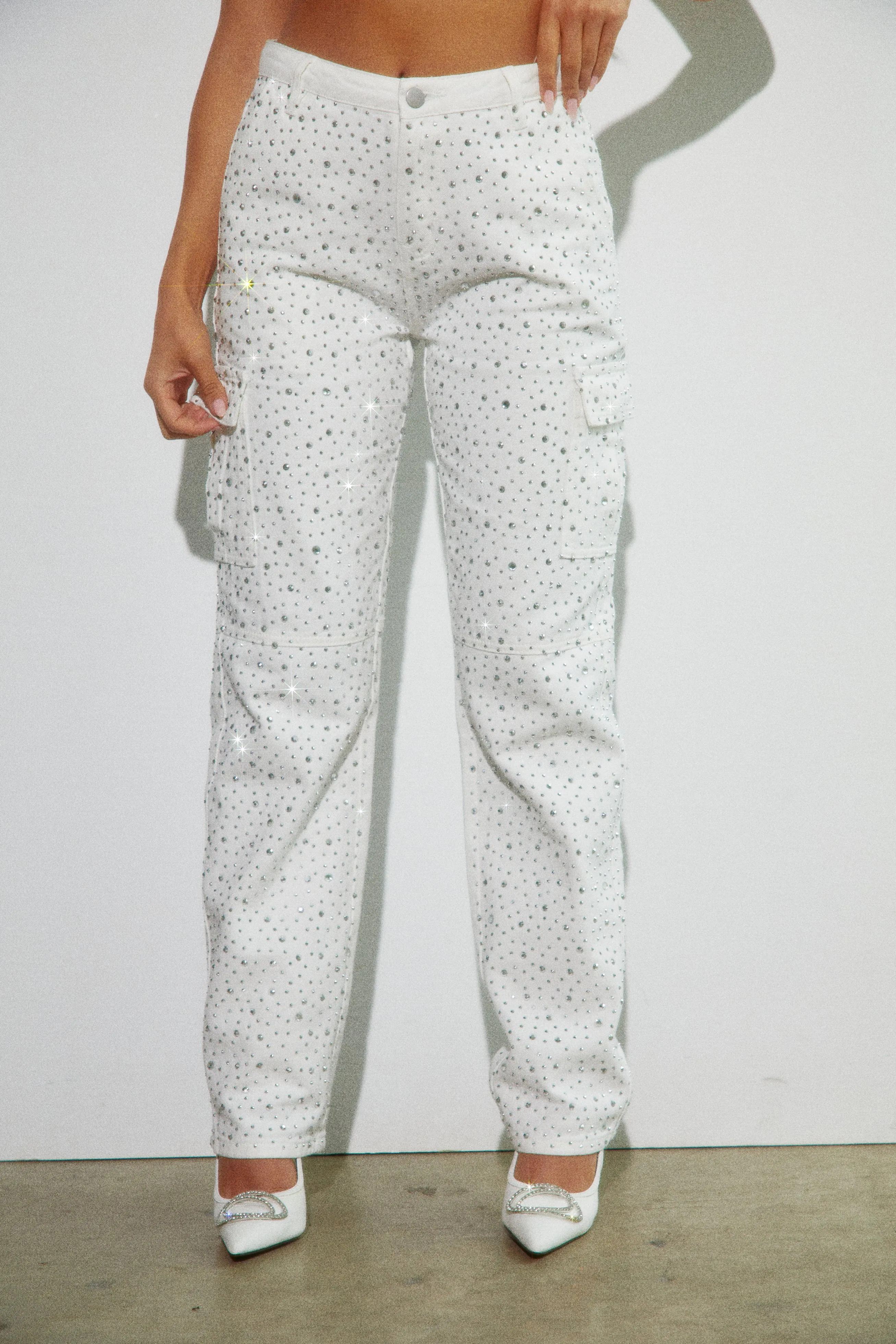 Kyana Embellished Cargo Pants - White sold by Miss Lola product image thumbnail 3