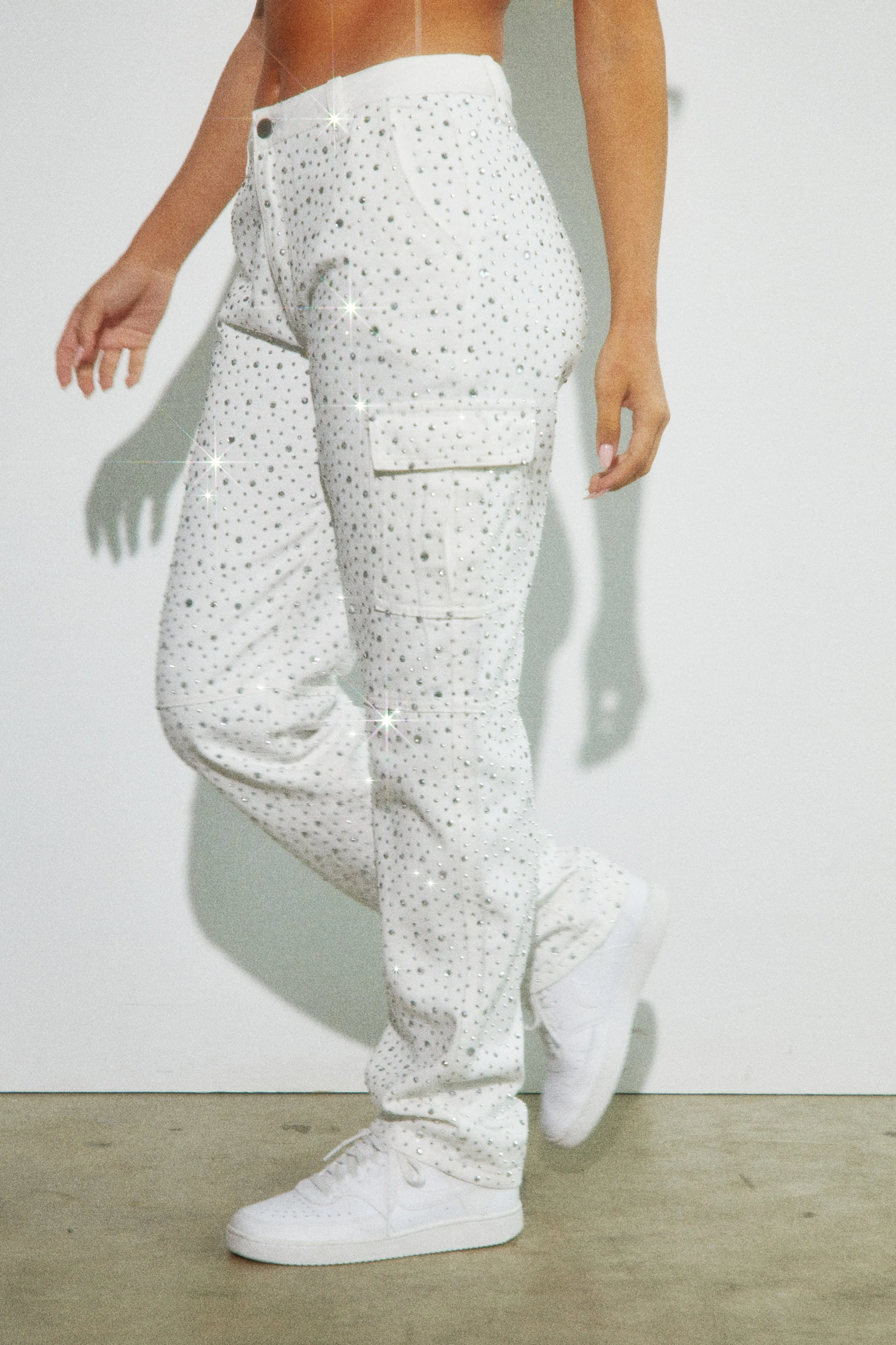 Kyana Embellished Cargo Pants - White sold by Miss Lola product image thumbnail 5
