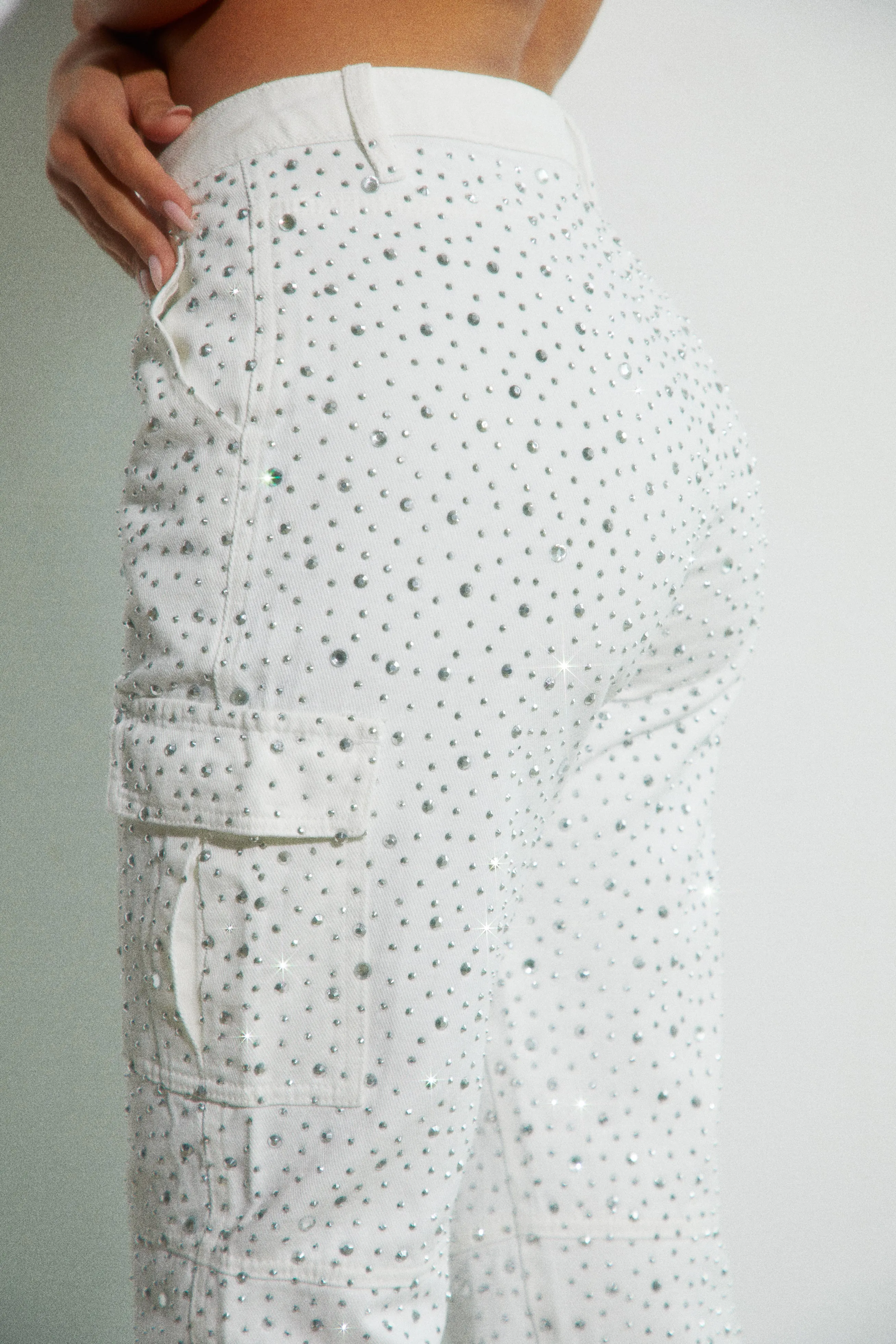 Kyana Embellished Cargo Pants - White sold by Miss Lola product image thumbnail 2