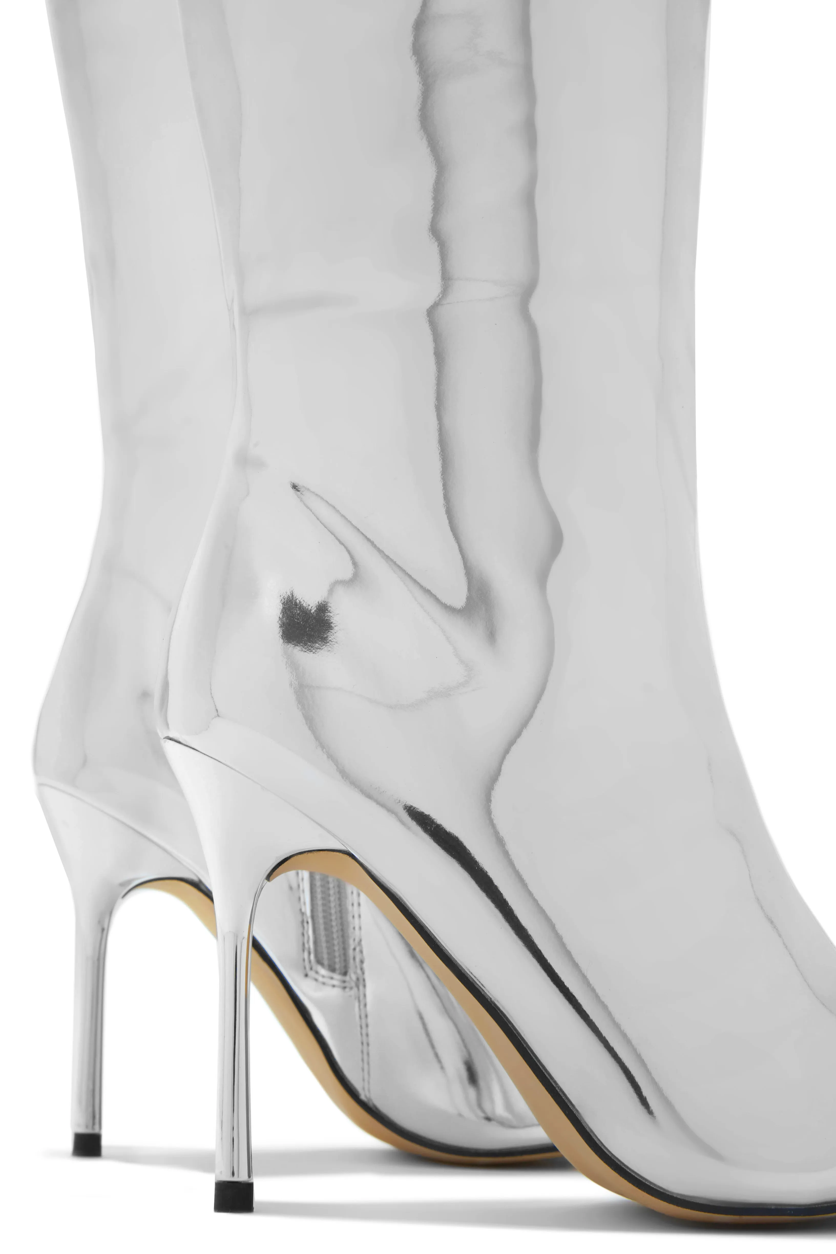 Center Of Attention Asymmetric Knee High Boots - Silver sold by Miss Lola product image thumbnail 5