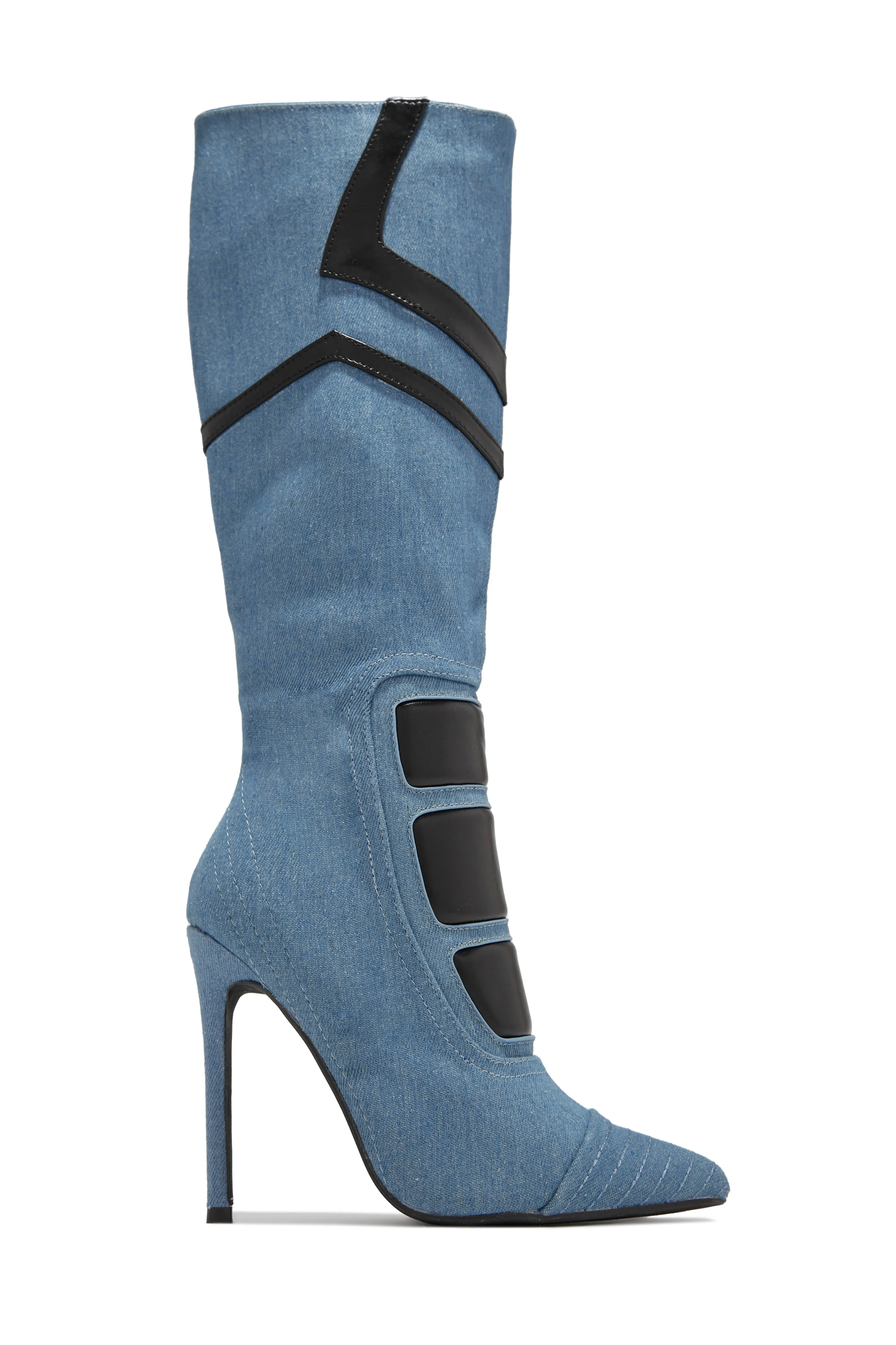 Midnight Sky Moto Style Knee High Heel Boots - Denim sold by Miss Lola product image thumbnail 2