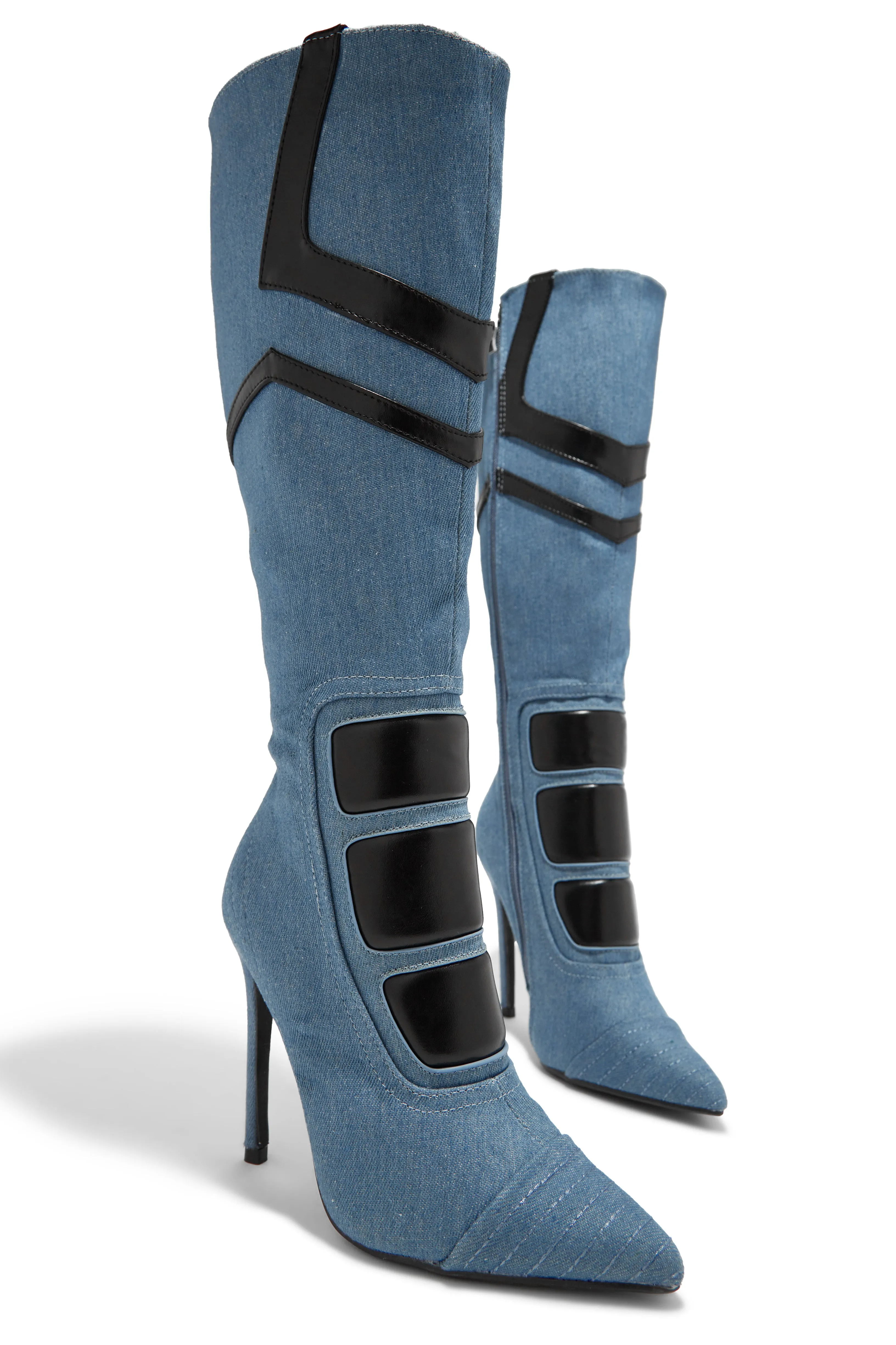 Midnight Sky Moto Style Knee High Heel Boots - Denim sold by Miss Lola product image thumbnail 3