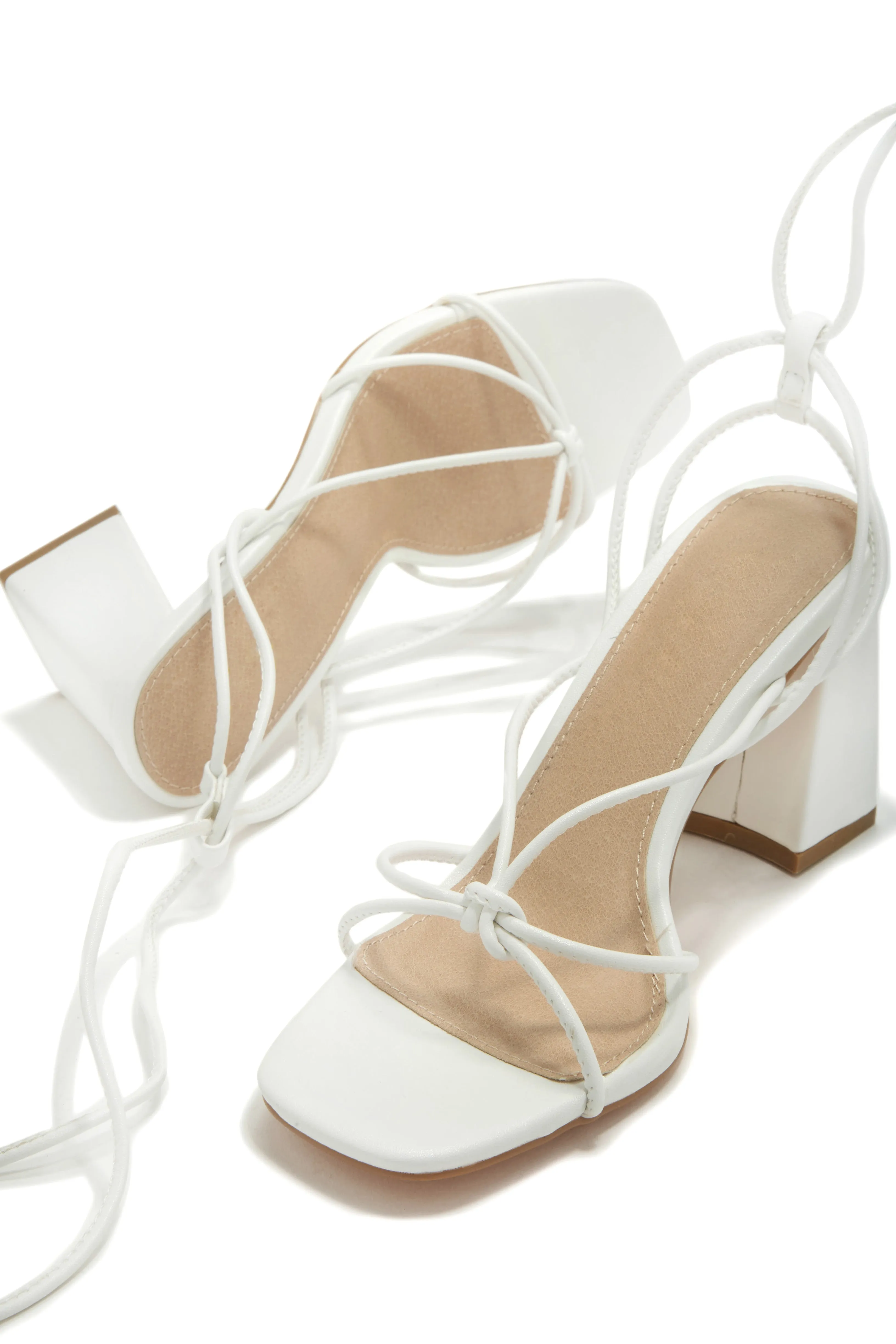 Briella Lace Up Block Heels - White sold by Miss Lola product image thumbnail 3
