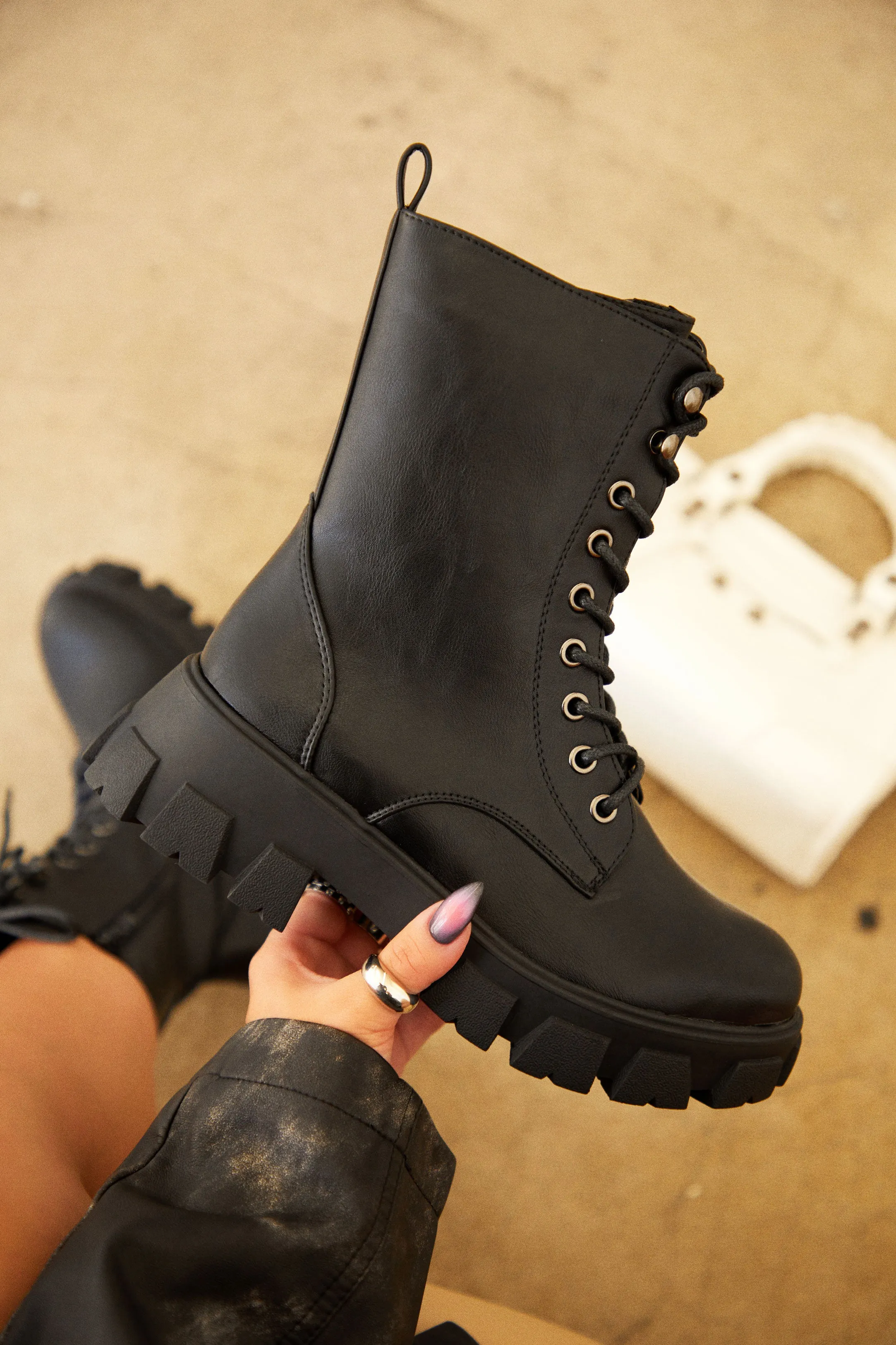 Maryana Lace Up Combat Boots - Black sold by Miss Lola