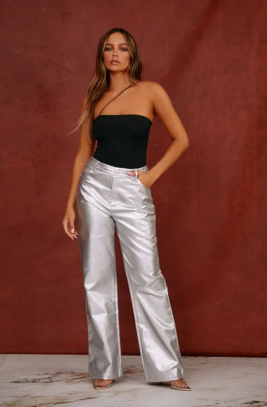 Keyli Metallic Straight Leg Pant - Silver sold by Miss Lola