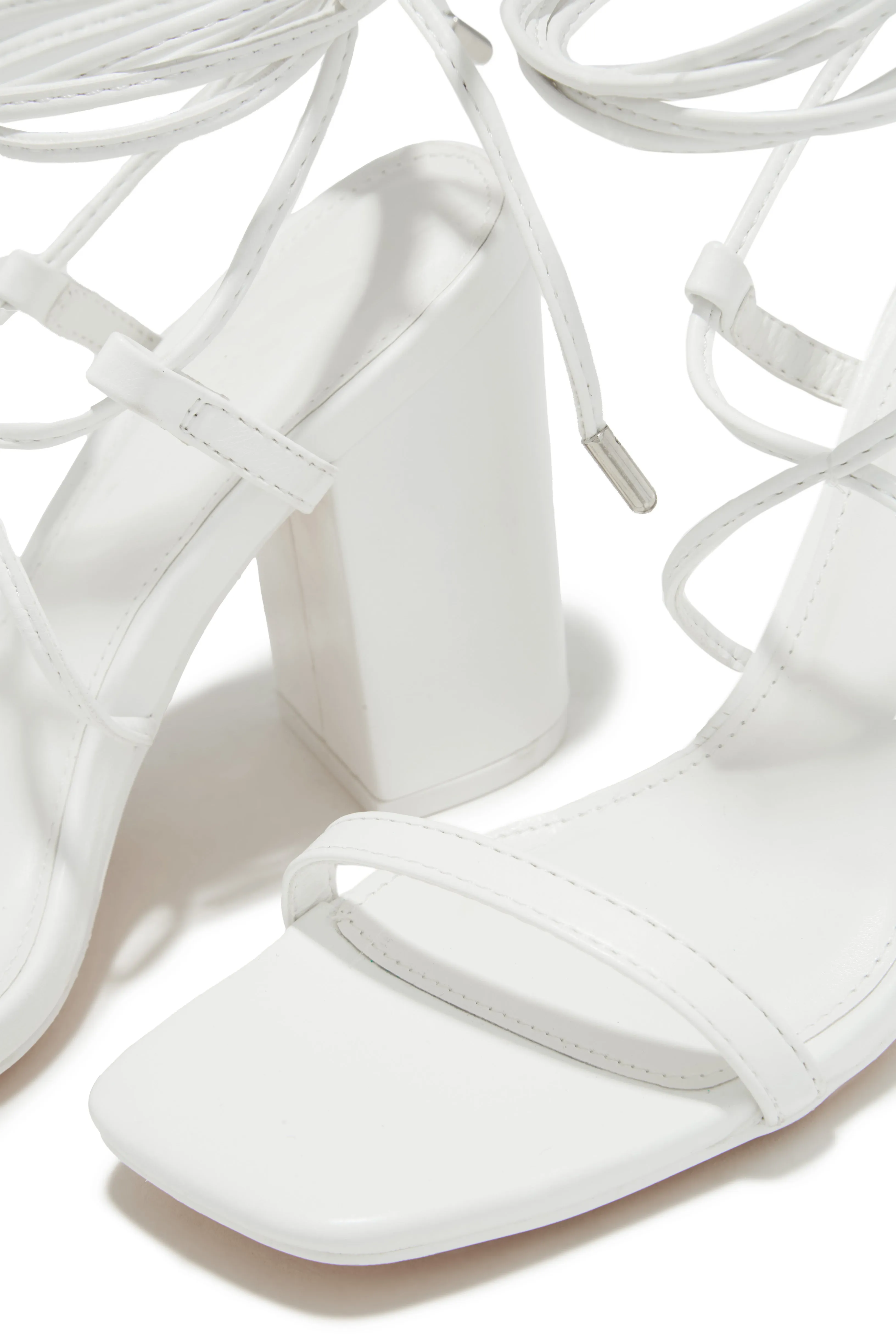 Aria Lace Up Block Heels - White sold by Miss Lola product image thumbnail 4