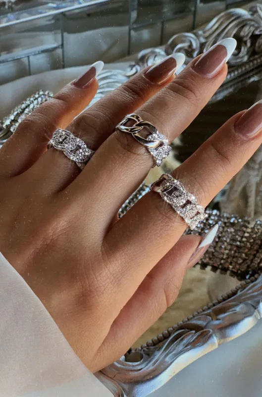 Kyra Half Embellished Chain Ring - Silver sold by Miss Lola