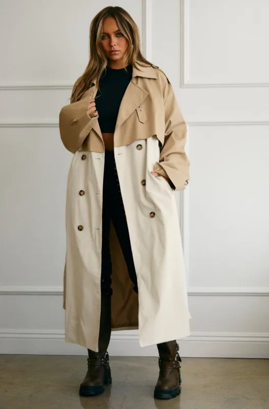 Harper Color Blocked Trench Coat - Nude sold by Miss Lola