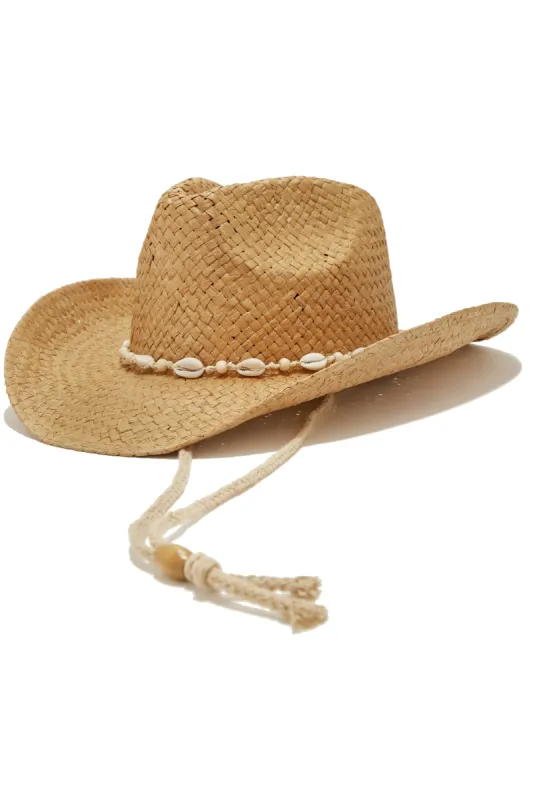 Gloria Faux Shell Straw Hat - Khaki sold by Miss Lola