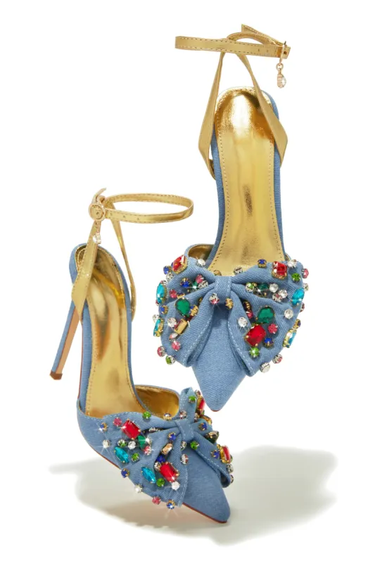 Pretty Attitude Denim Ankle Strap Pumps - Denim sold by Miss Lola