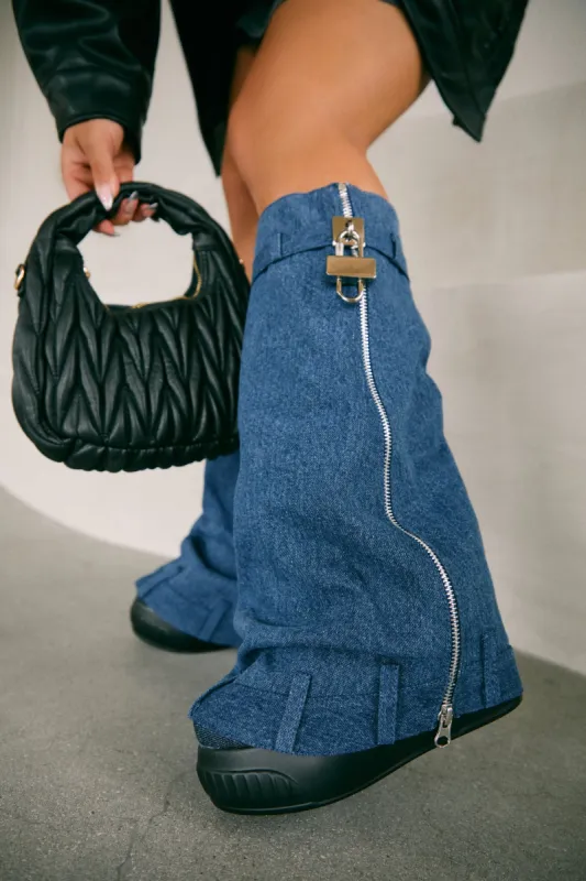 Nikita Wedge Heel Boots - Denim sold by Miss Lola
