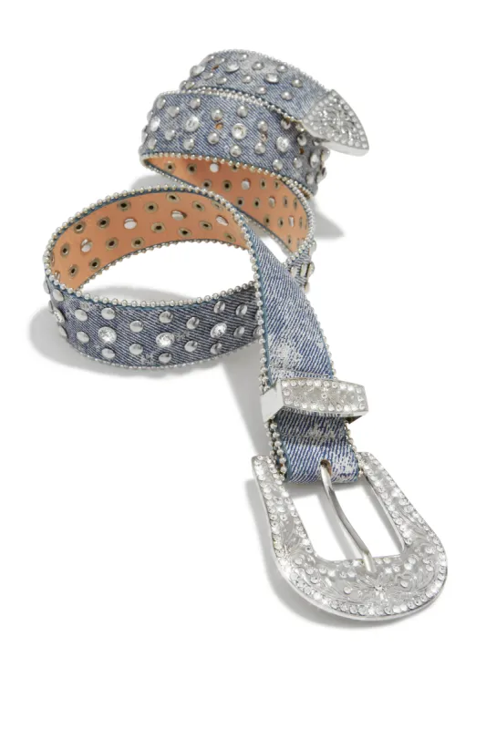 Maura Embellished Belt - Light Denim sold by Miss Lola