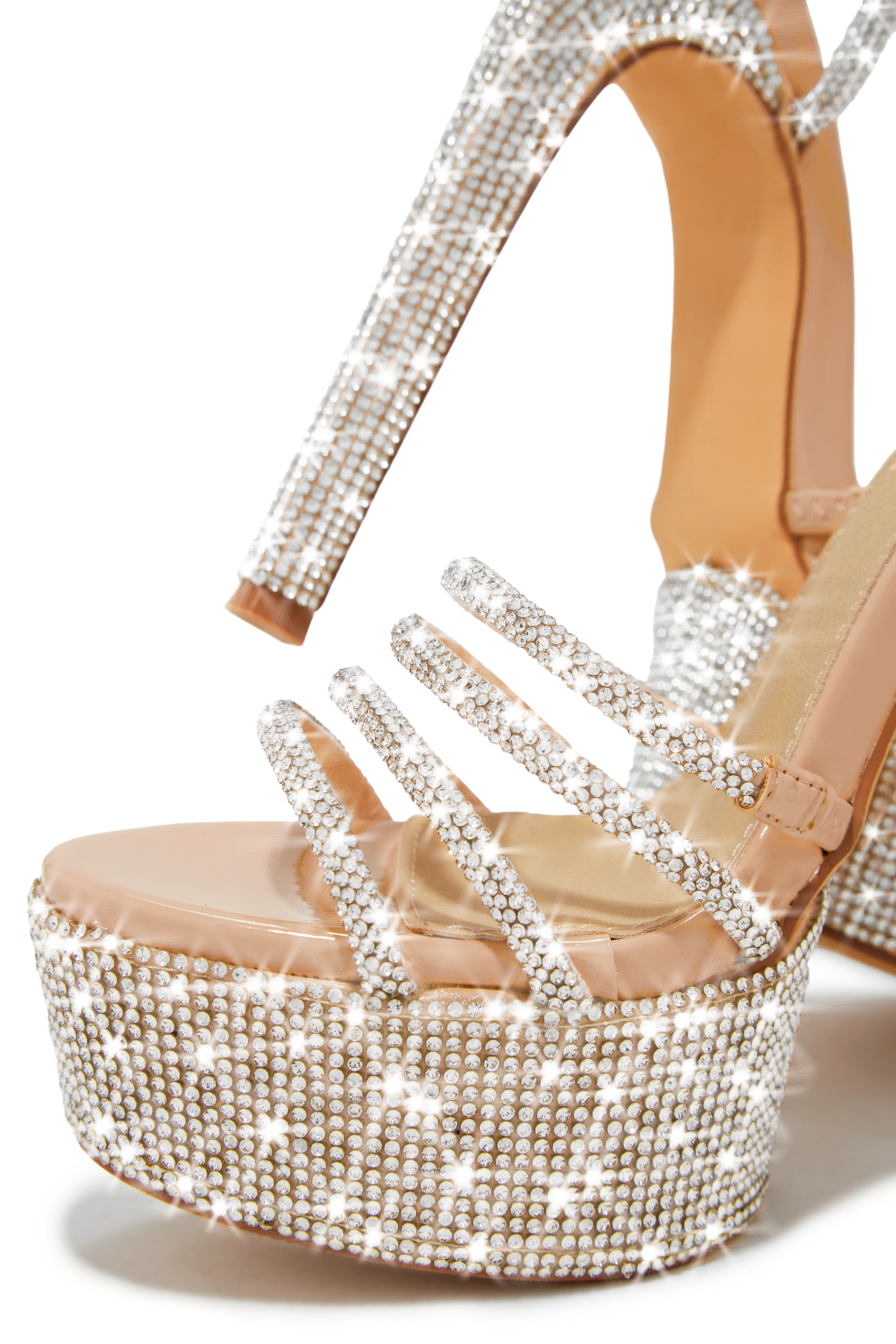 High Status Embellished Lace Up Platform Heels - Nude sold by Miss Lola product image thumbnail 4