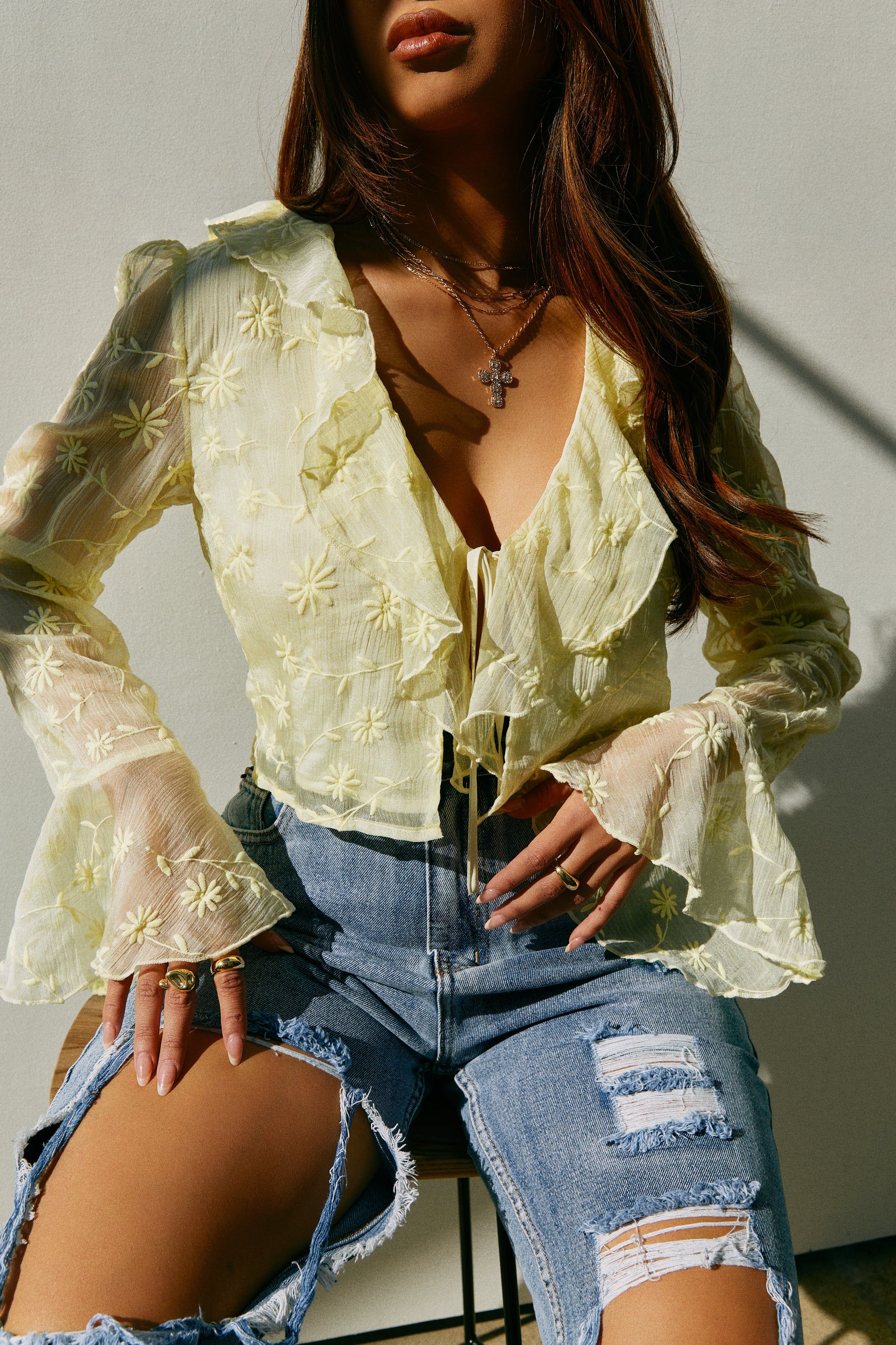 Leilah Long Sleeve Top - Yellow sold by Miss Lola product image thumbnail 2