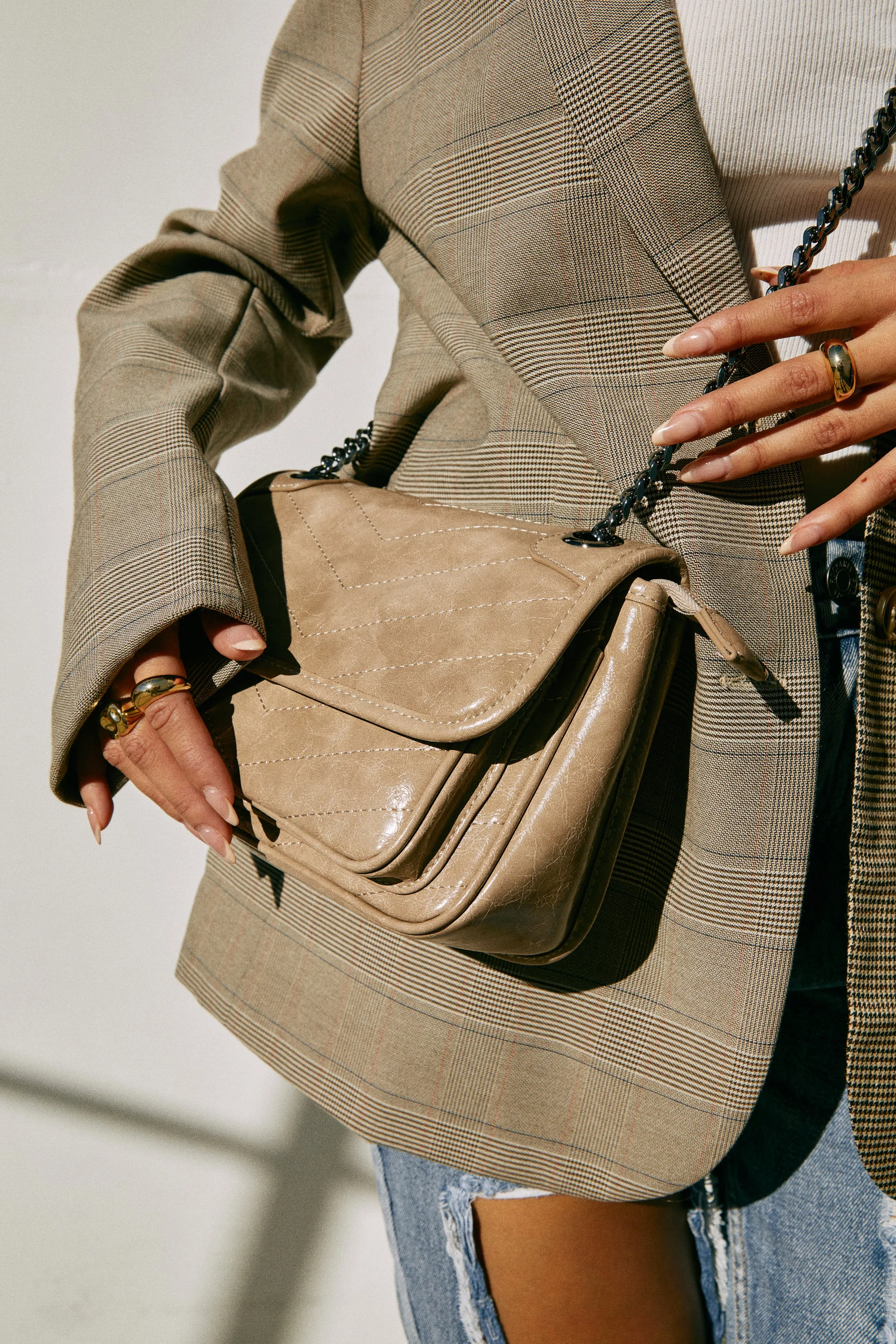 Alicia Quilted Crossbody Bag - Natural sold by Miss Lola