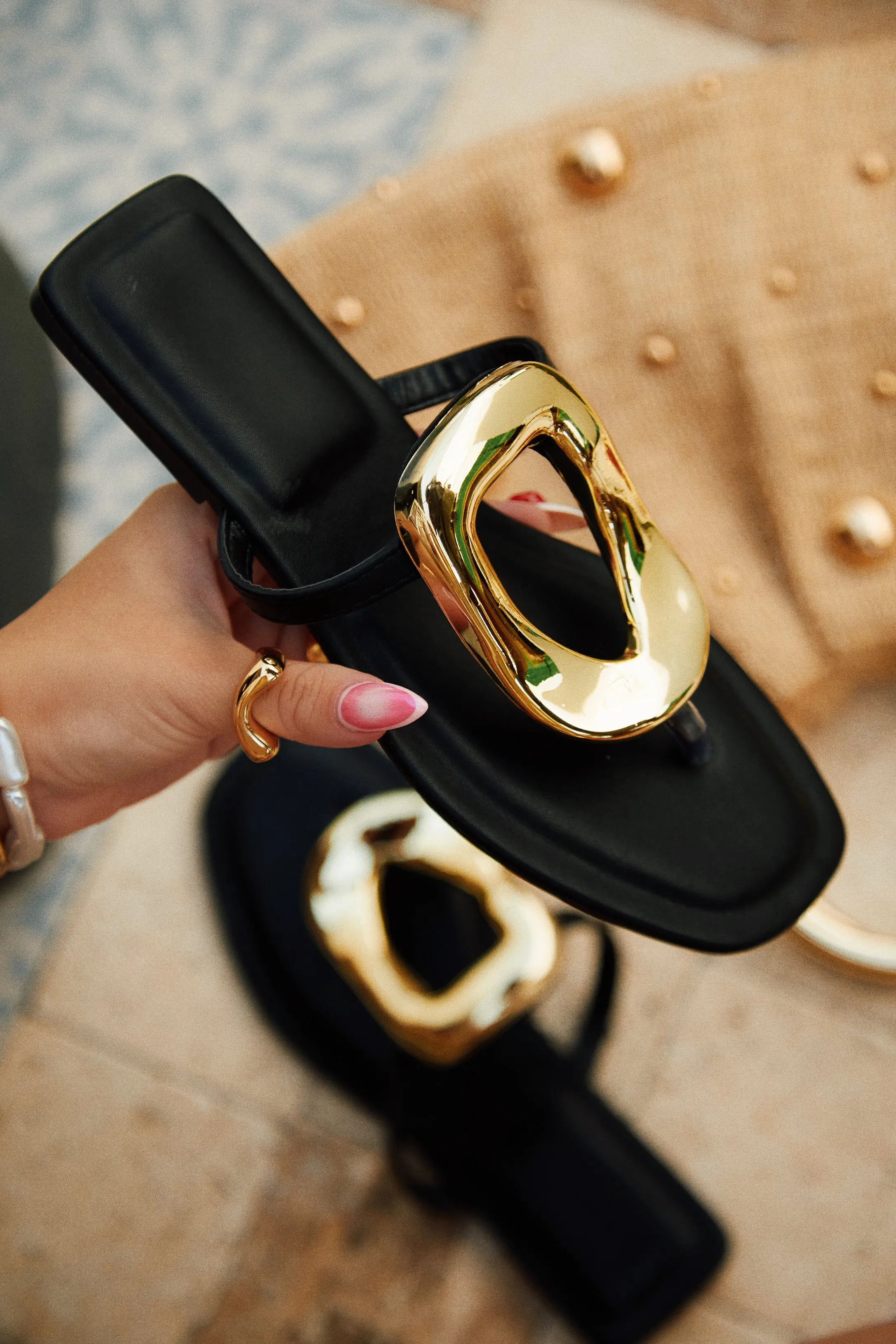 Adonna Slip On Thong Strap Sandals - Black sold by Miss Lola