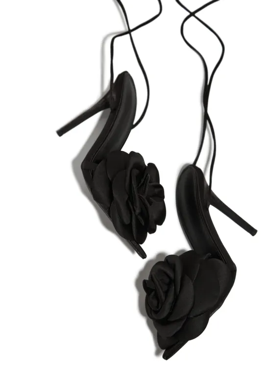In-Bloom Floral Lace Up High Heels - Black sold by Miss Lola