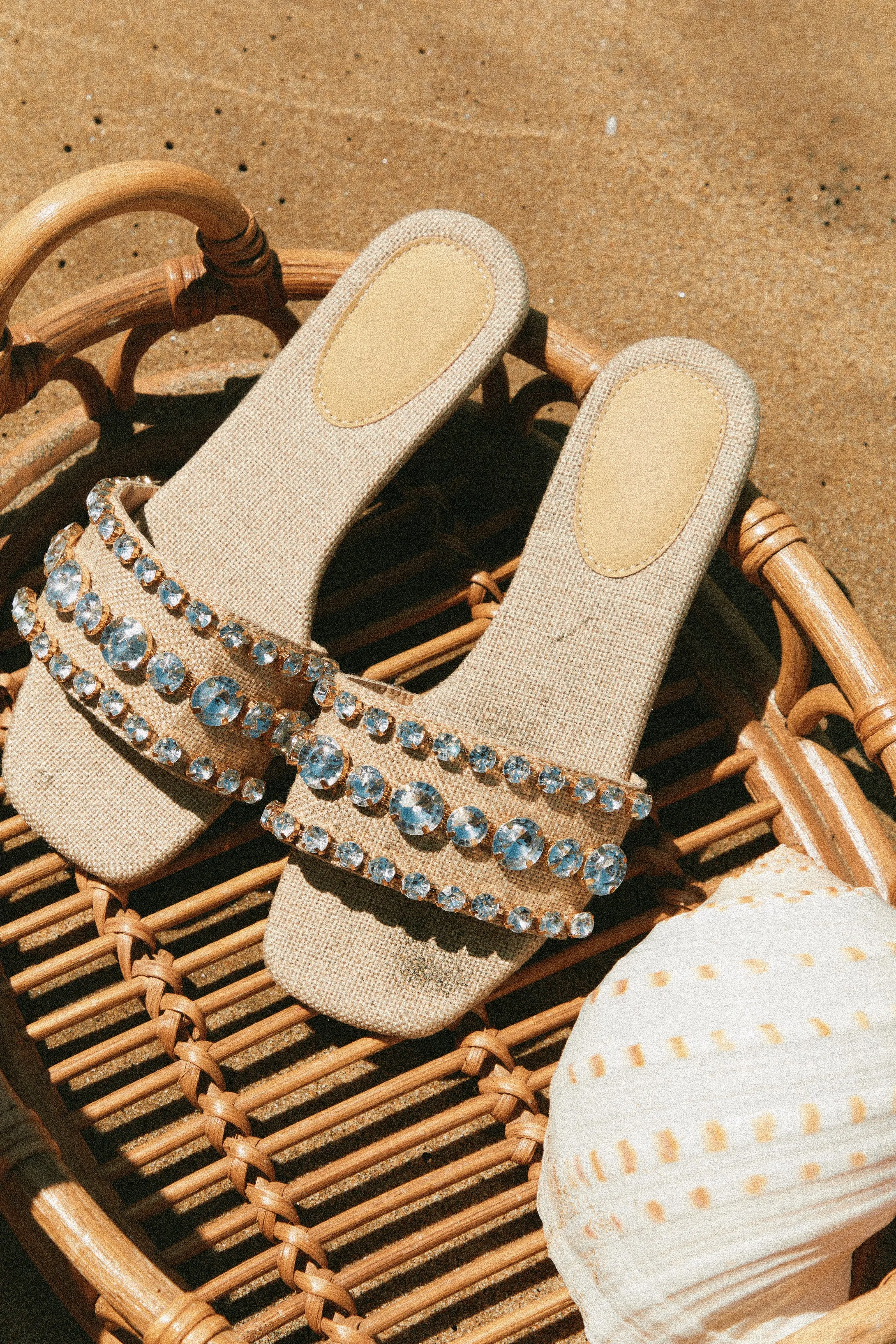 Luxe Paradise Embellished Slip On Sandals - Natural sold by Miss Lola