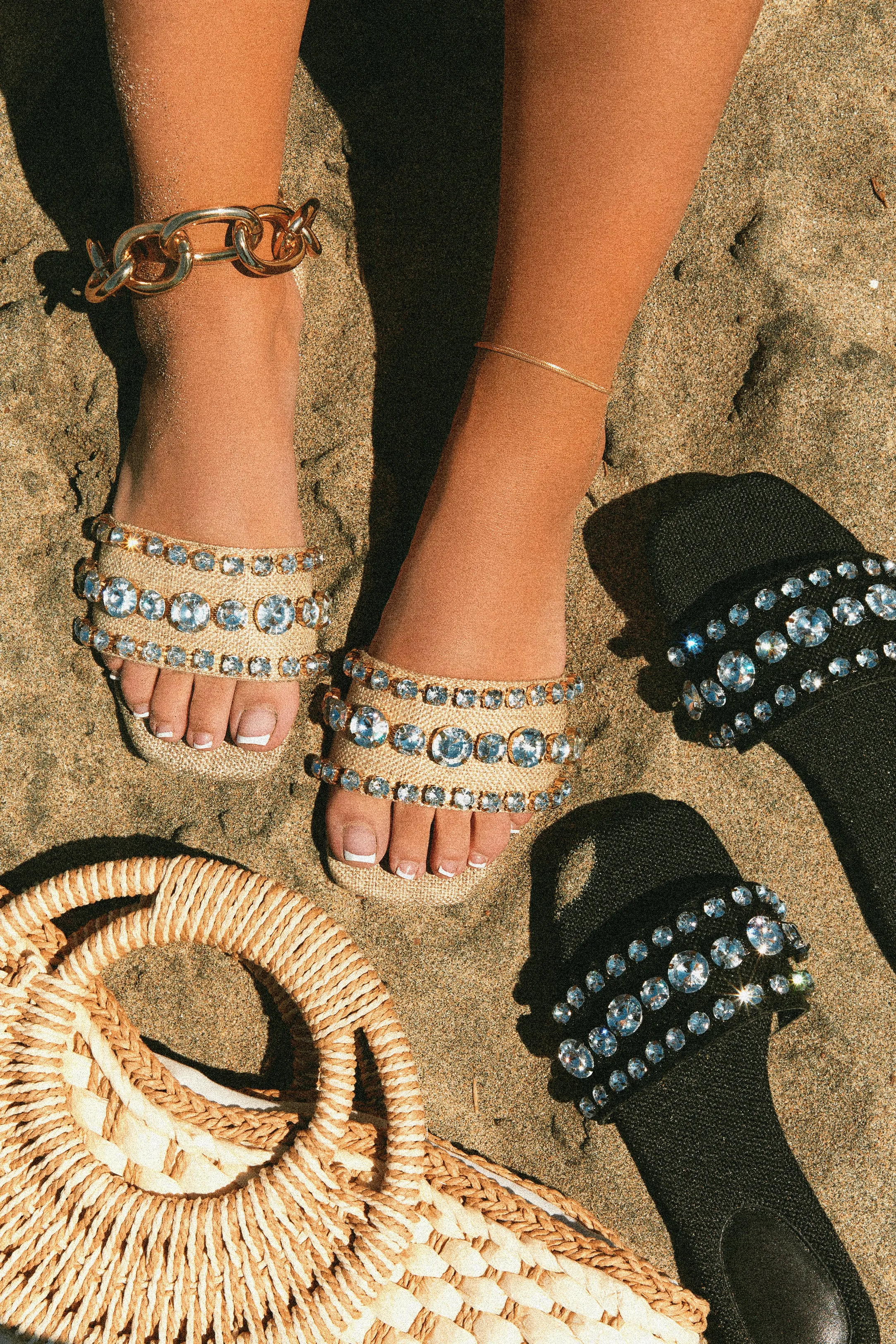 Luxe Paradise Embellished Slip On Sandals - Natural sold by Miss Lola product image thumbnail 4