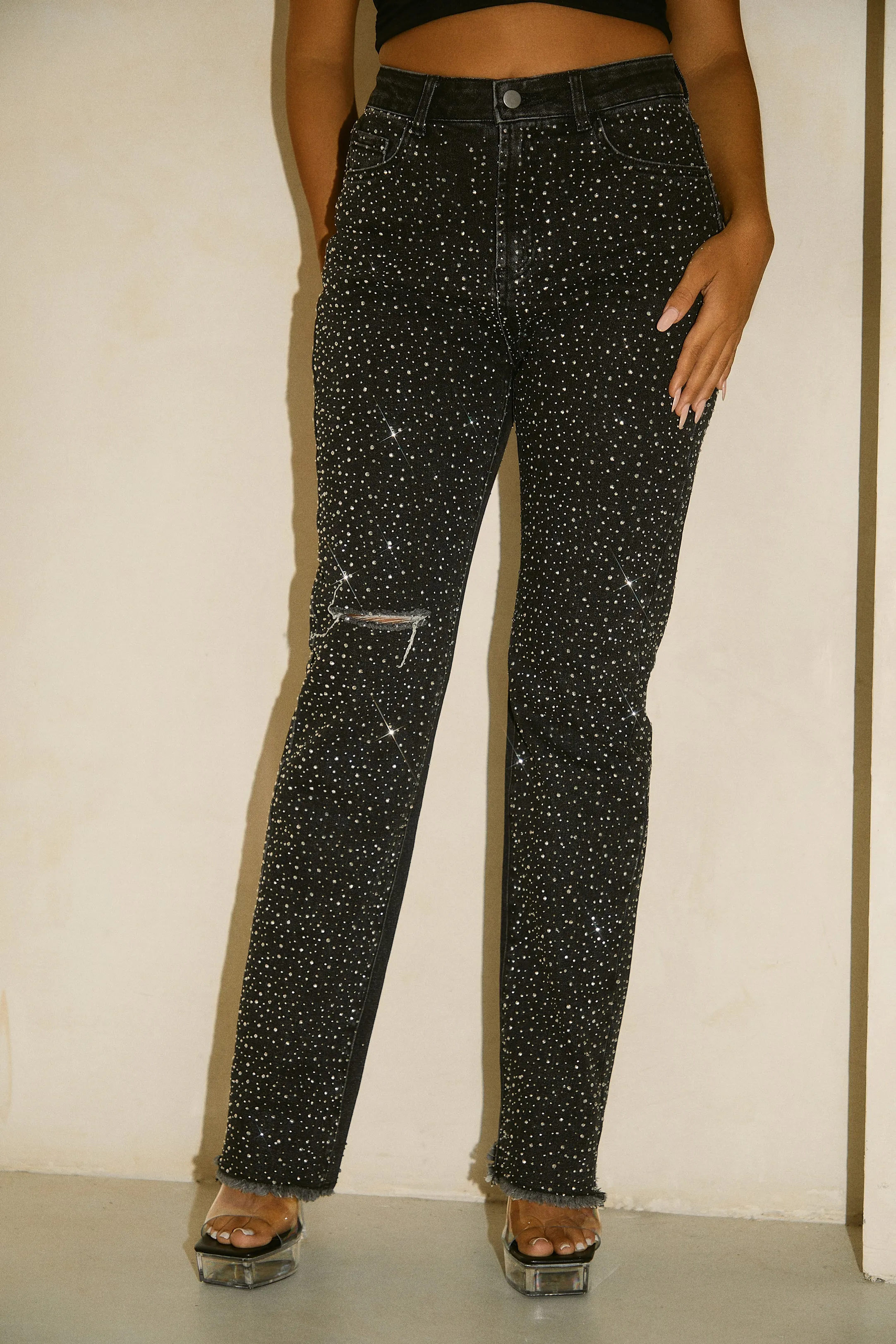 Kyandra Embellished Straight Leg Pant - Black Denim sold by Miss Lola product image thumbnail 5