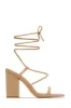 Aria Lace Up Block Heels - Nude sold by Miss Lola