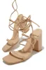 Aria Lace Up Block Heels - Nude sold by Miss Lola