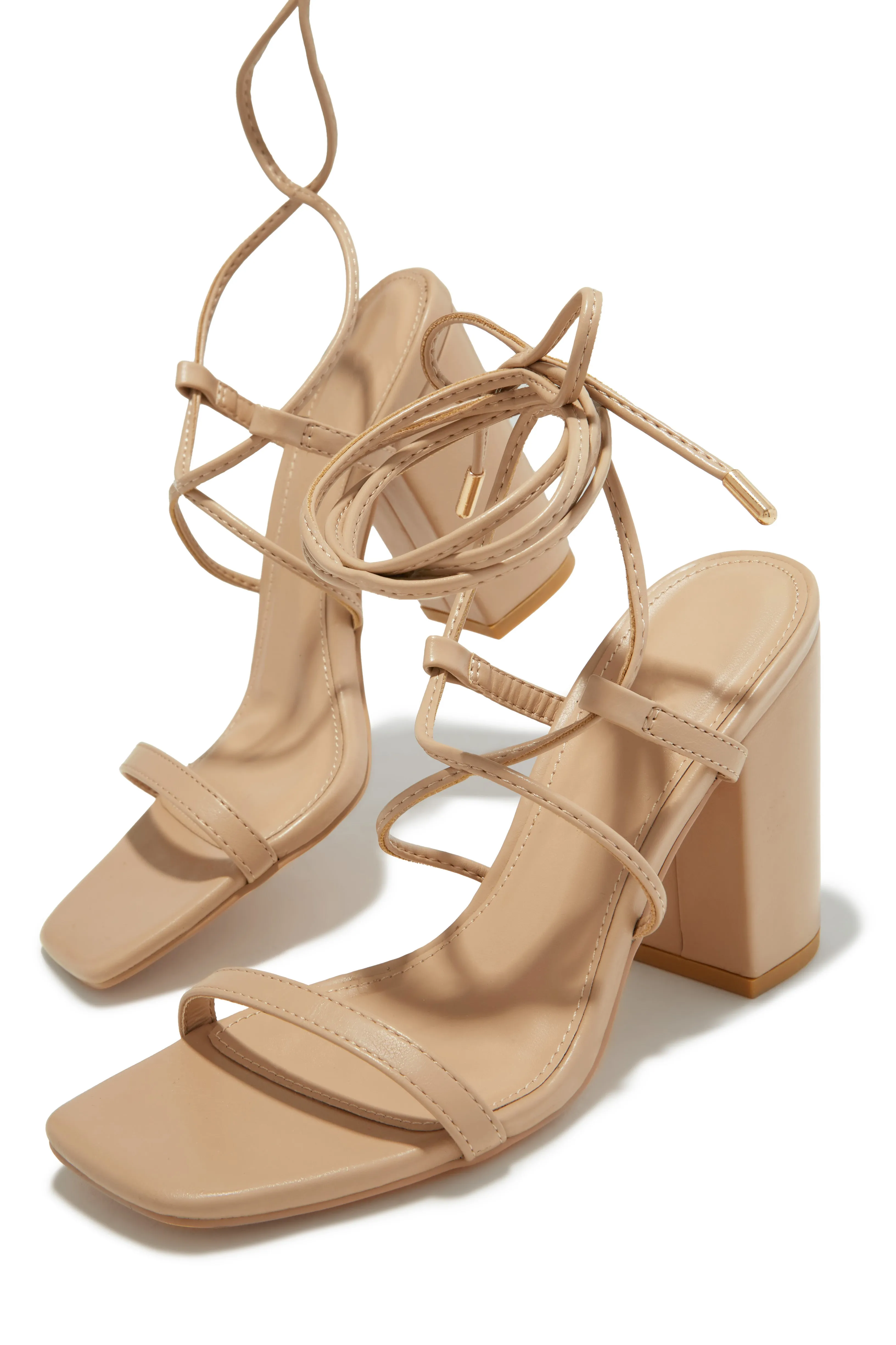 Aria Lace Up Block Heels - Nude sold by Miss Lola product image thumbnail 2