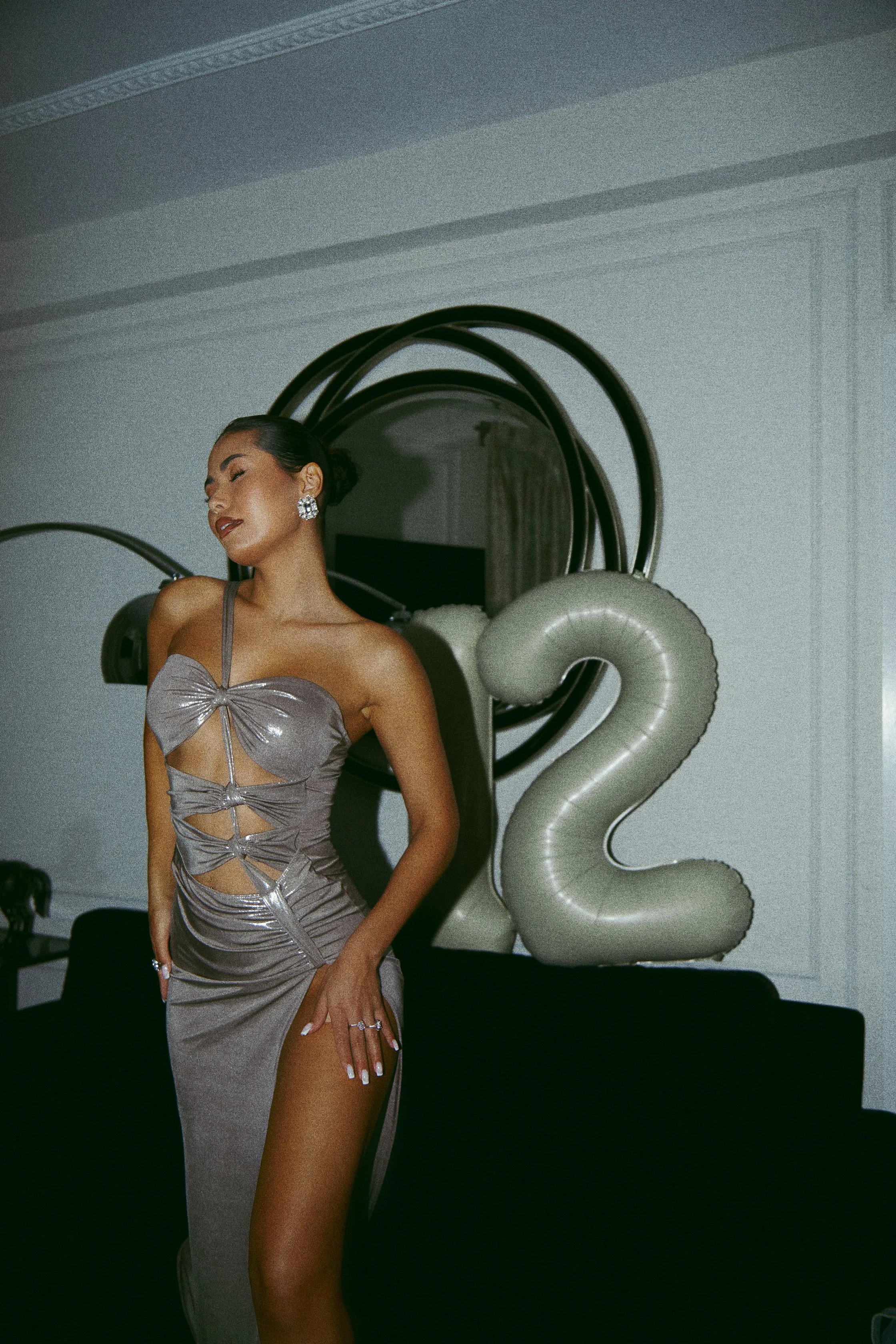 Aleyni Asymmetrical Maxi Dress - Silver sold by Miss Lola