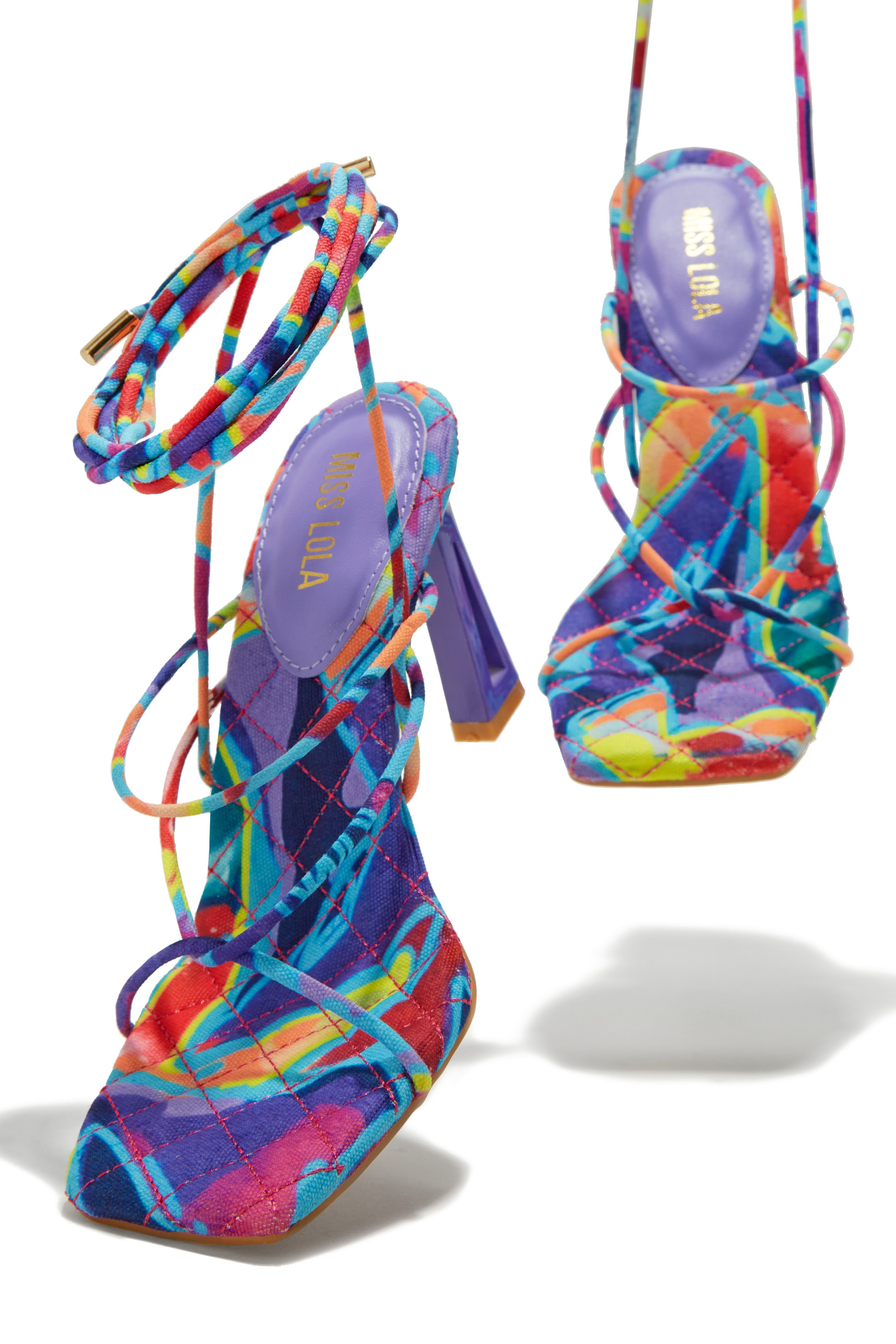 Jayla Lace Up Heels - Purple Print sold by Miss Lola product image thumbnail 5