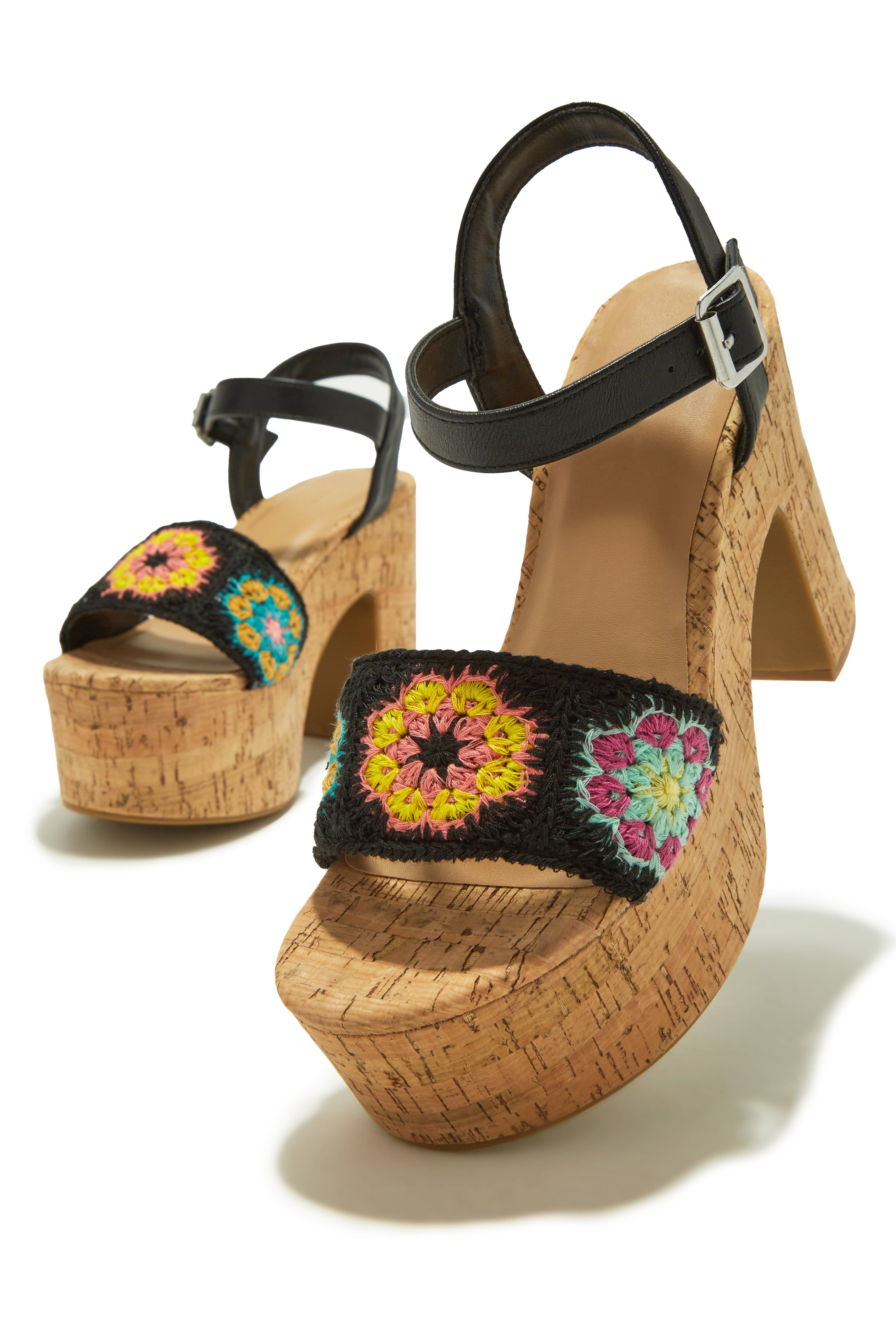 Bonita Island Cork Platform Block Heels - Black sold by Miss Lola product image thumbnail 4