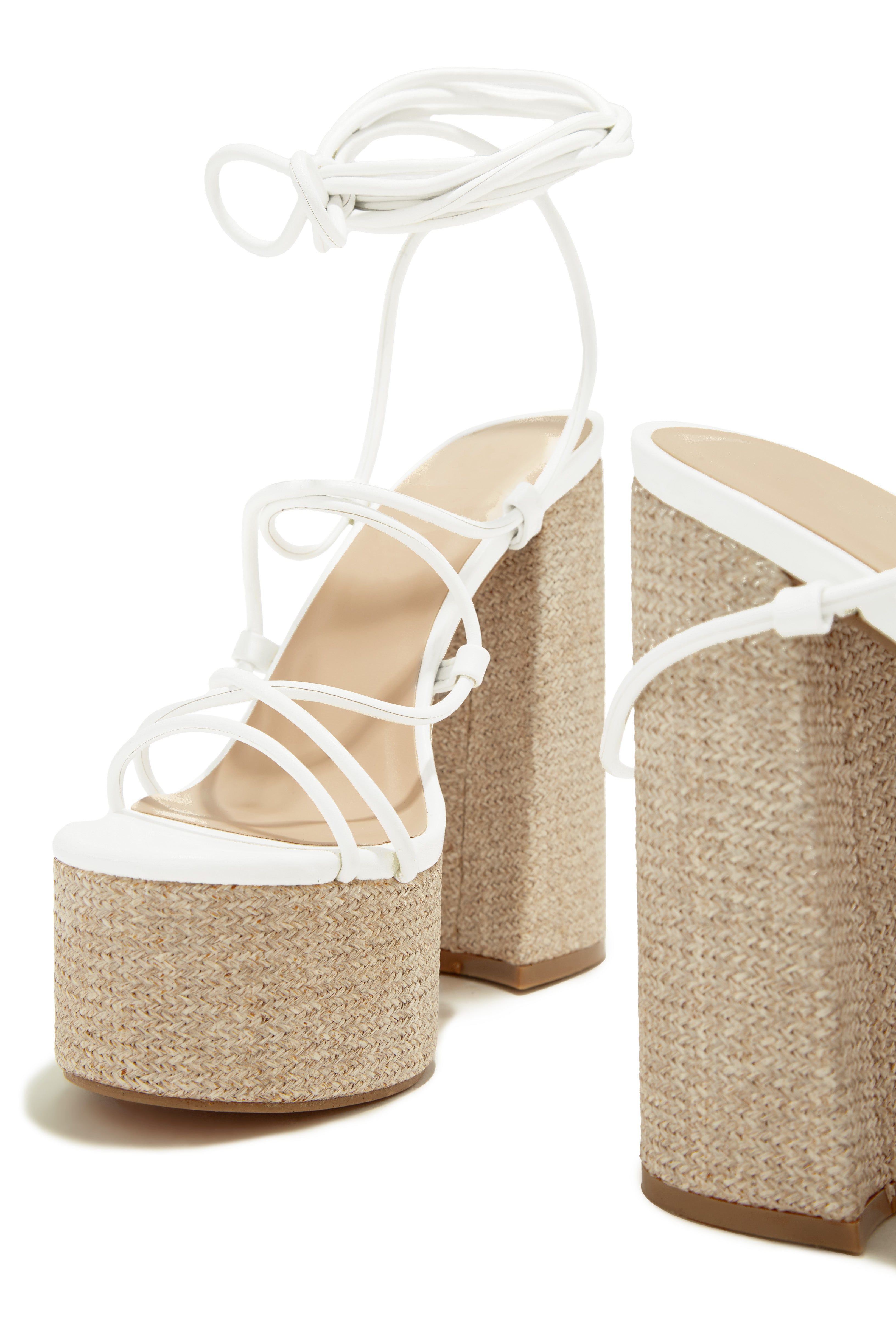 Brunch Al Fresco Lace Up Platform Block High Heels - White sold by Miss Lola product image thumbnail 2